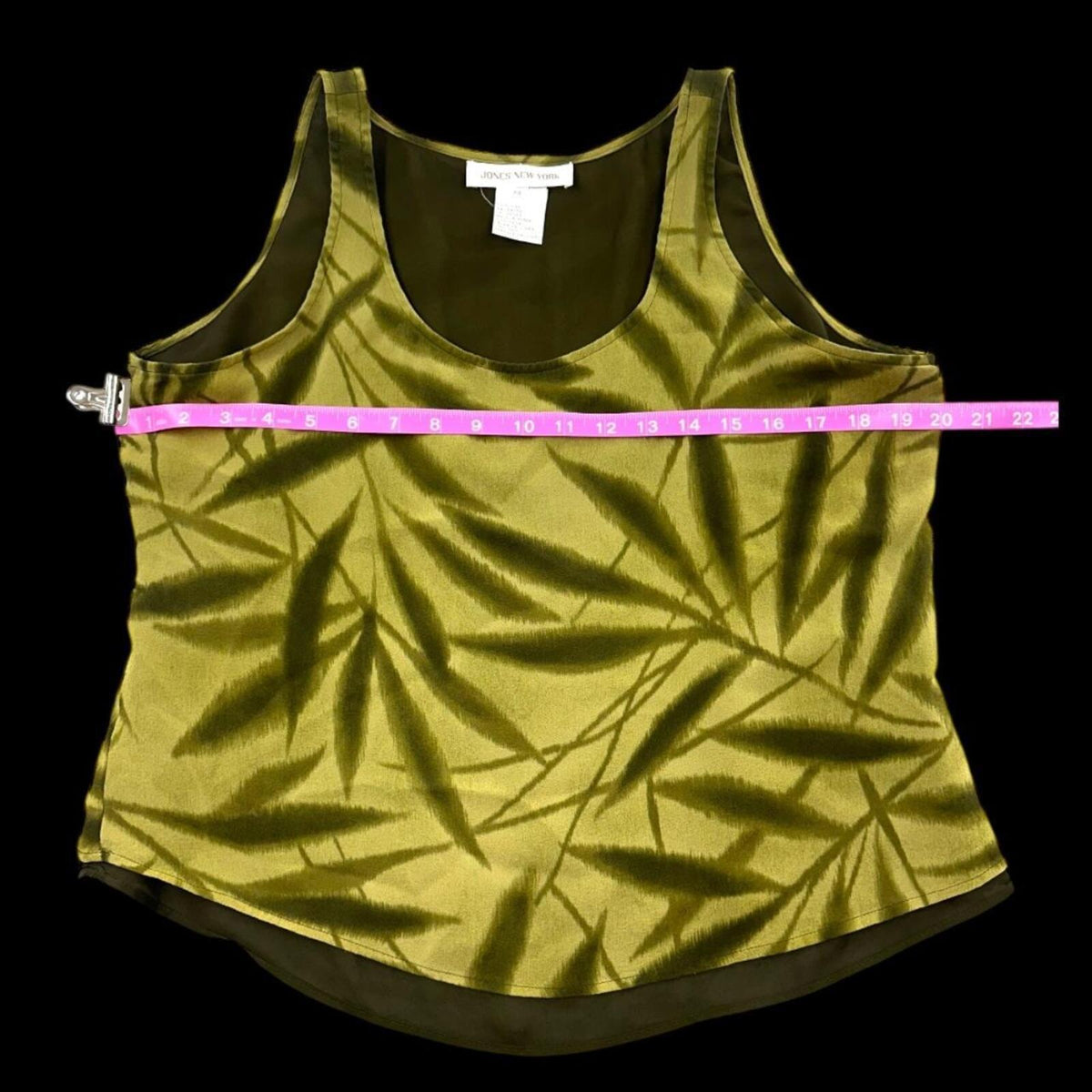 Jones New York 100% Silk Leaf Print Tank Top in Green Khaki Bohemian Y2K