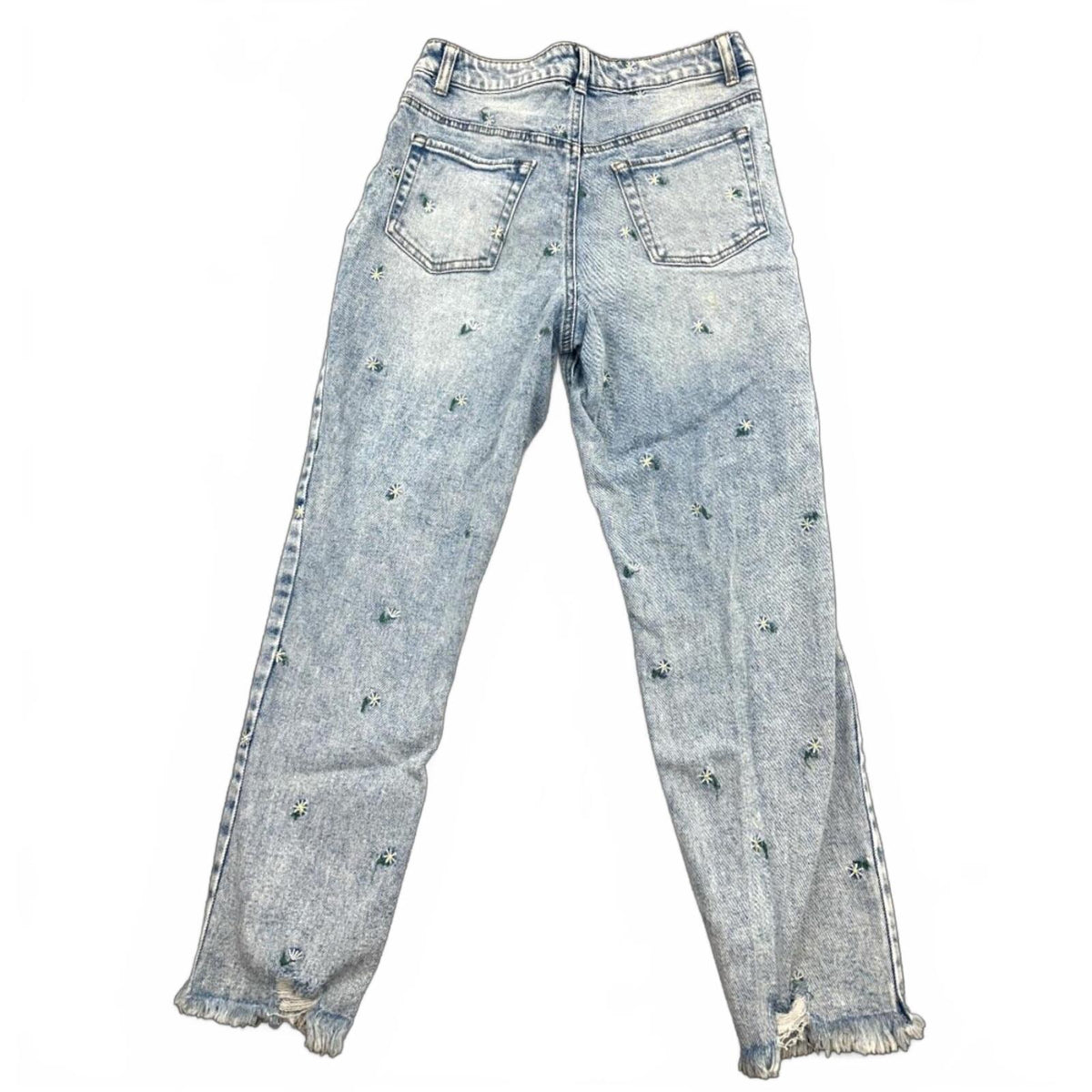 Material Girl Daisy Distressed Mom Jeans Blue High Rise Vintage Y2K Embroidered