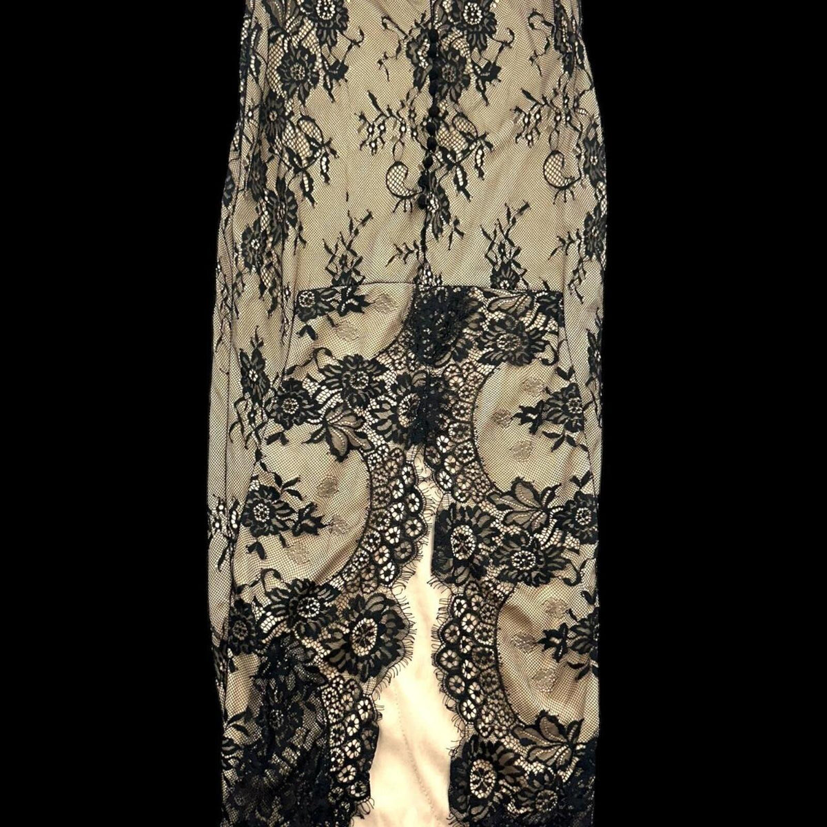 Evening Chantilly Lace Maxi Skirt Cream and Black Elegant Avant