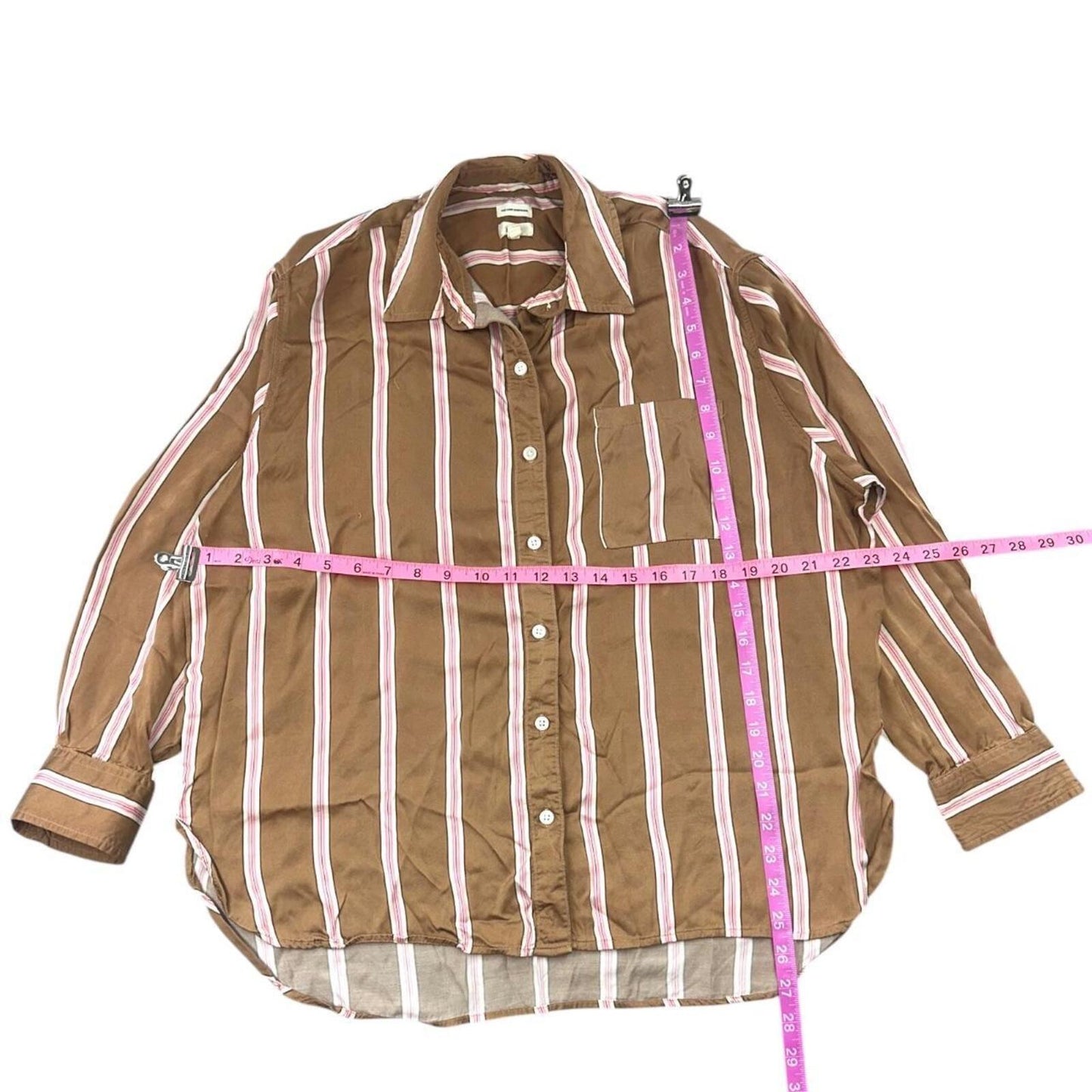 Aerie Satin Striped Button Down Blouse in Mocha Brown 90s Inspired