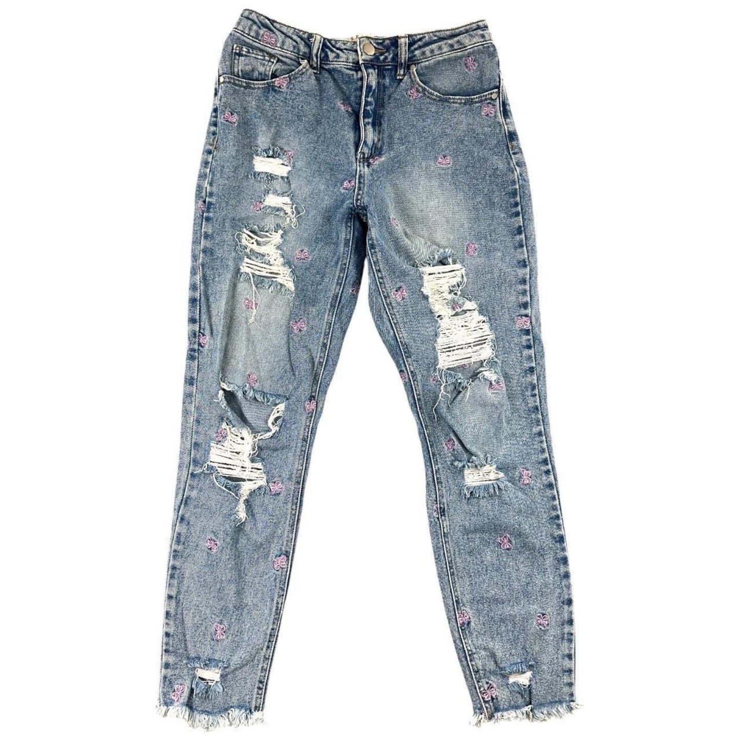 Tinseltown Butterfly Embroidered Distressed Mom Jeans High Rise Y2K Fairycore