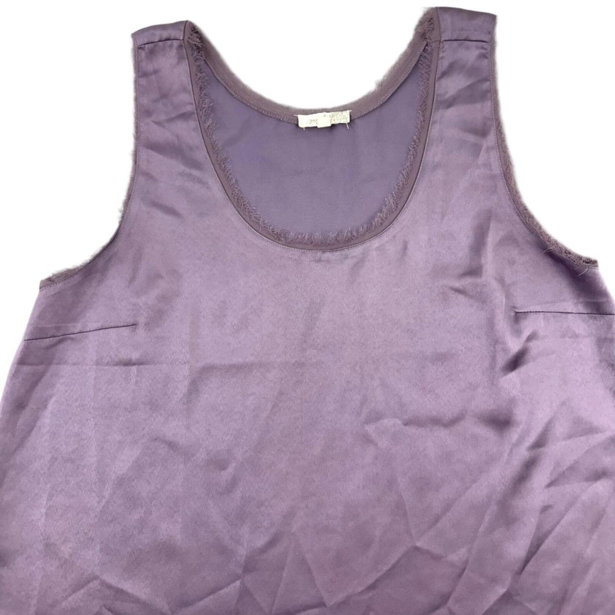 Mystree Purple Satin Tank Top with Raw Edge Mesh Trim Cozy Fairycore