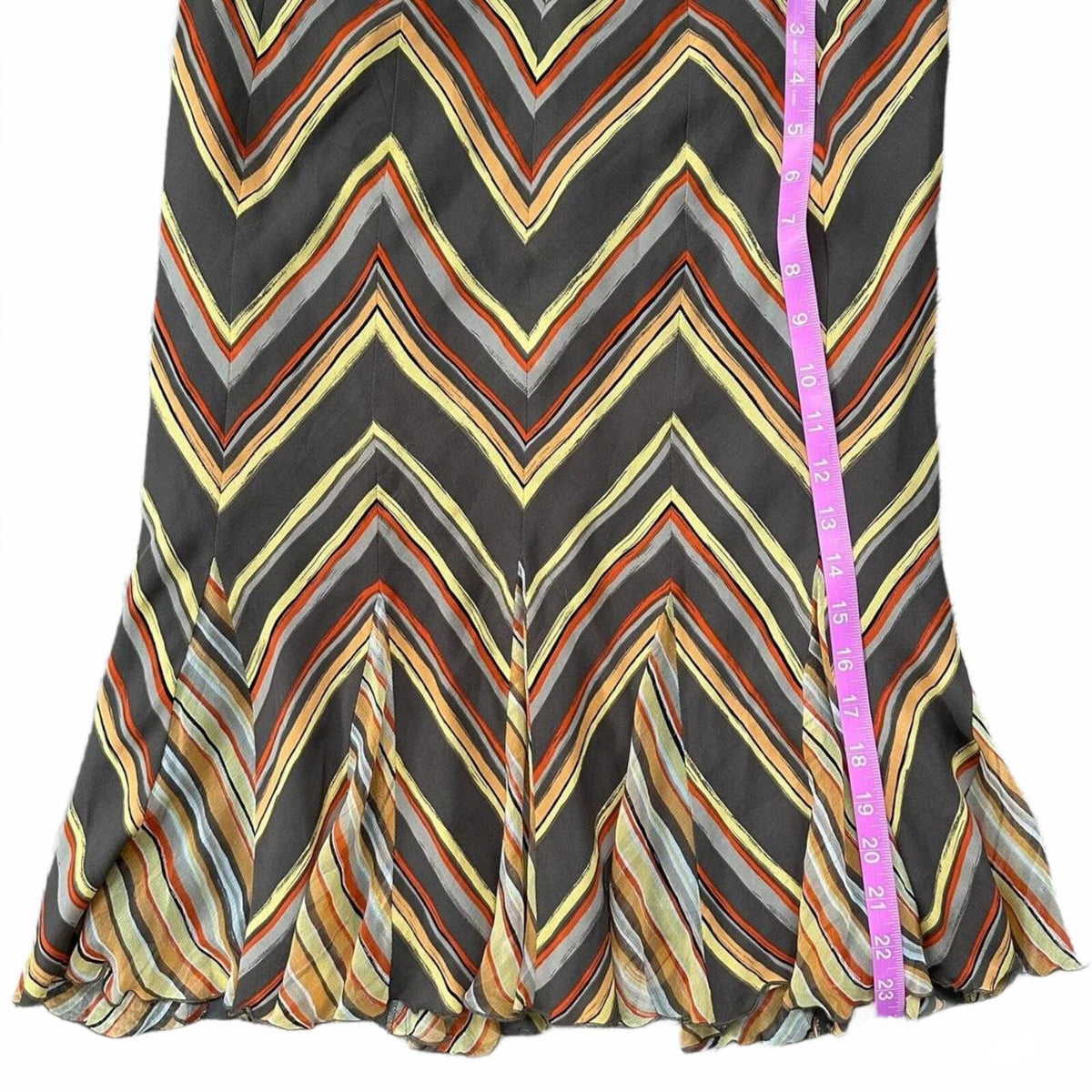 Alfani Multi Coloured Vintage Silk Skirt with Ruffle Hem Elastic Waist