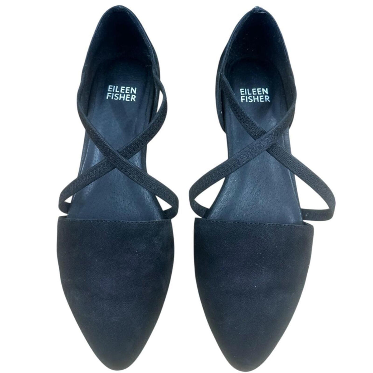 Eileen Fisher Poet Heels Black Suede Pointed Toe Low Block Heel