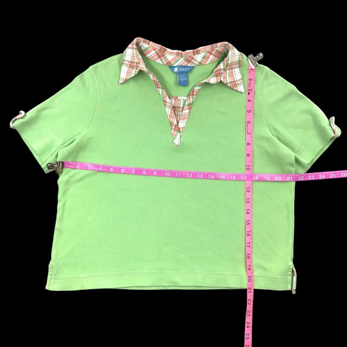 Vintage Koret Lime Green Polo Plaid Collar
