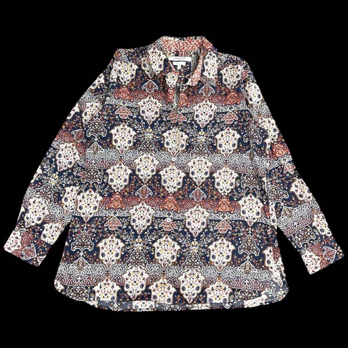 Foxcroft Bohemian Medallion Paisley Button Down Blouse