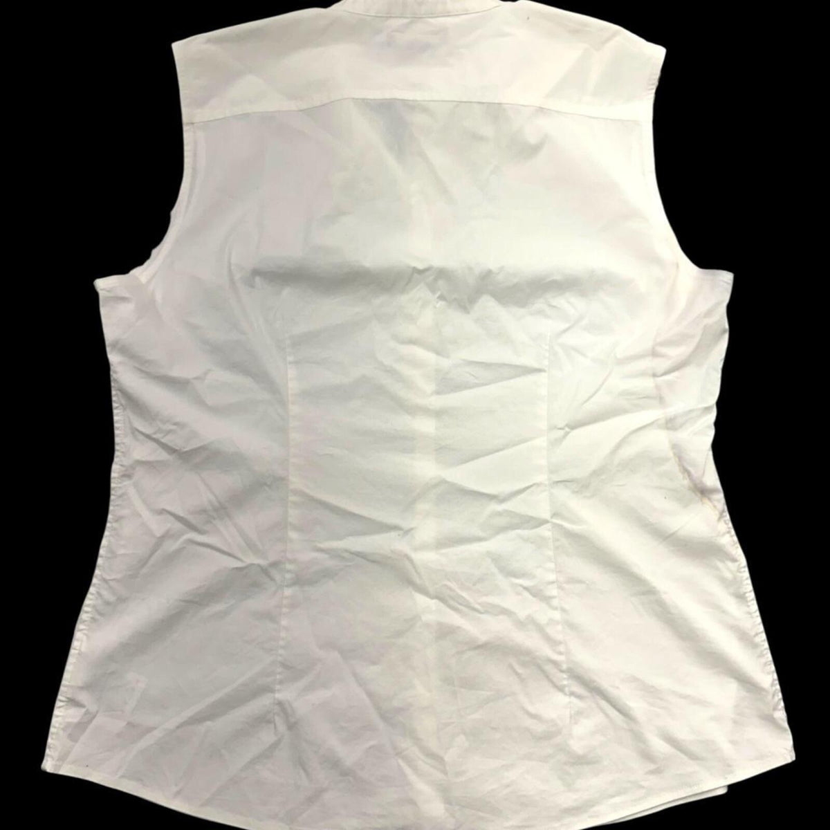 Lands' End White Sleeveless Button Up Shirt with Ruffle Collar