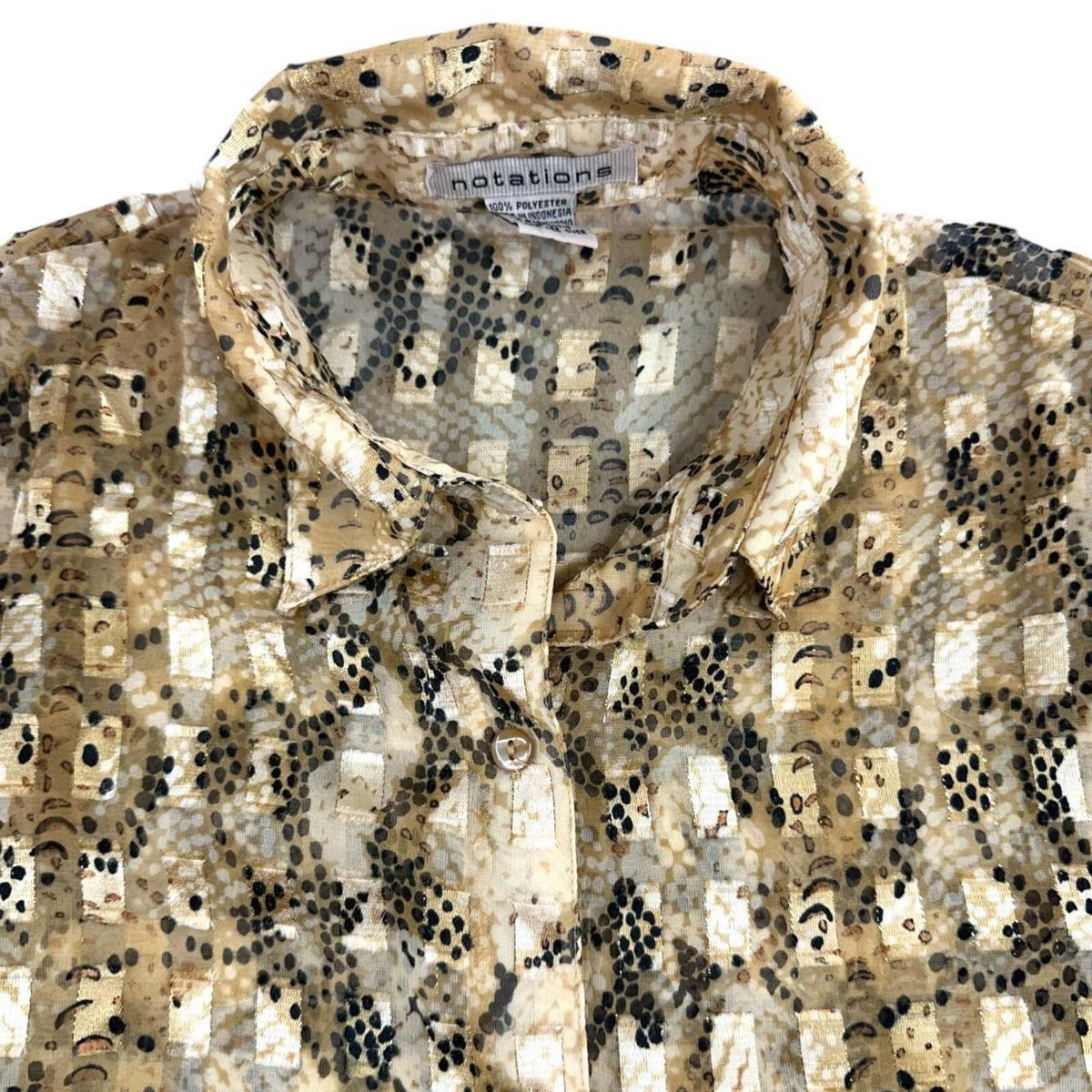 Notations Gold Snake Print Sheer Blouse Y2K Mob Wife Style Vintage