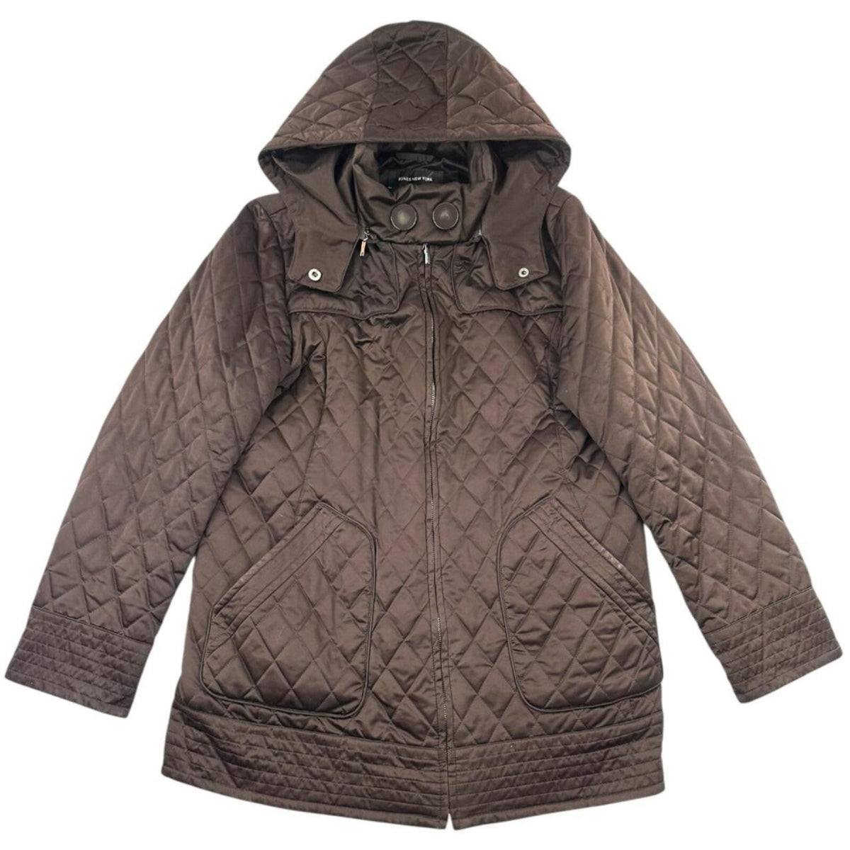 Jones New York Dark Brown Diamond Quilted Jacket Classic Preppy