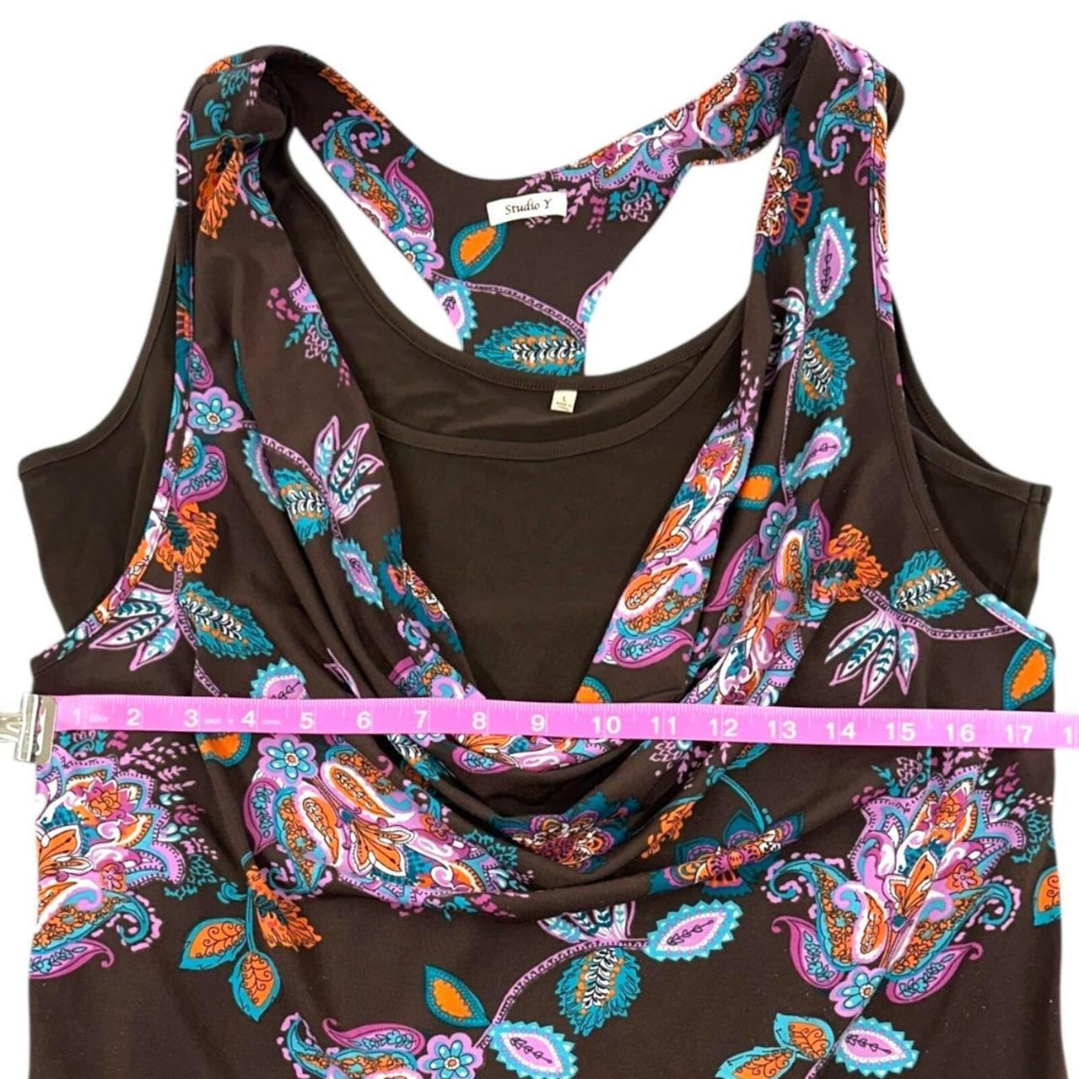 Maurices Studio Y Vintage Y2K Paisley Mesh Layered Top Brown Purple