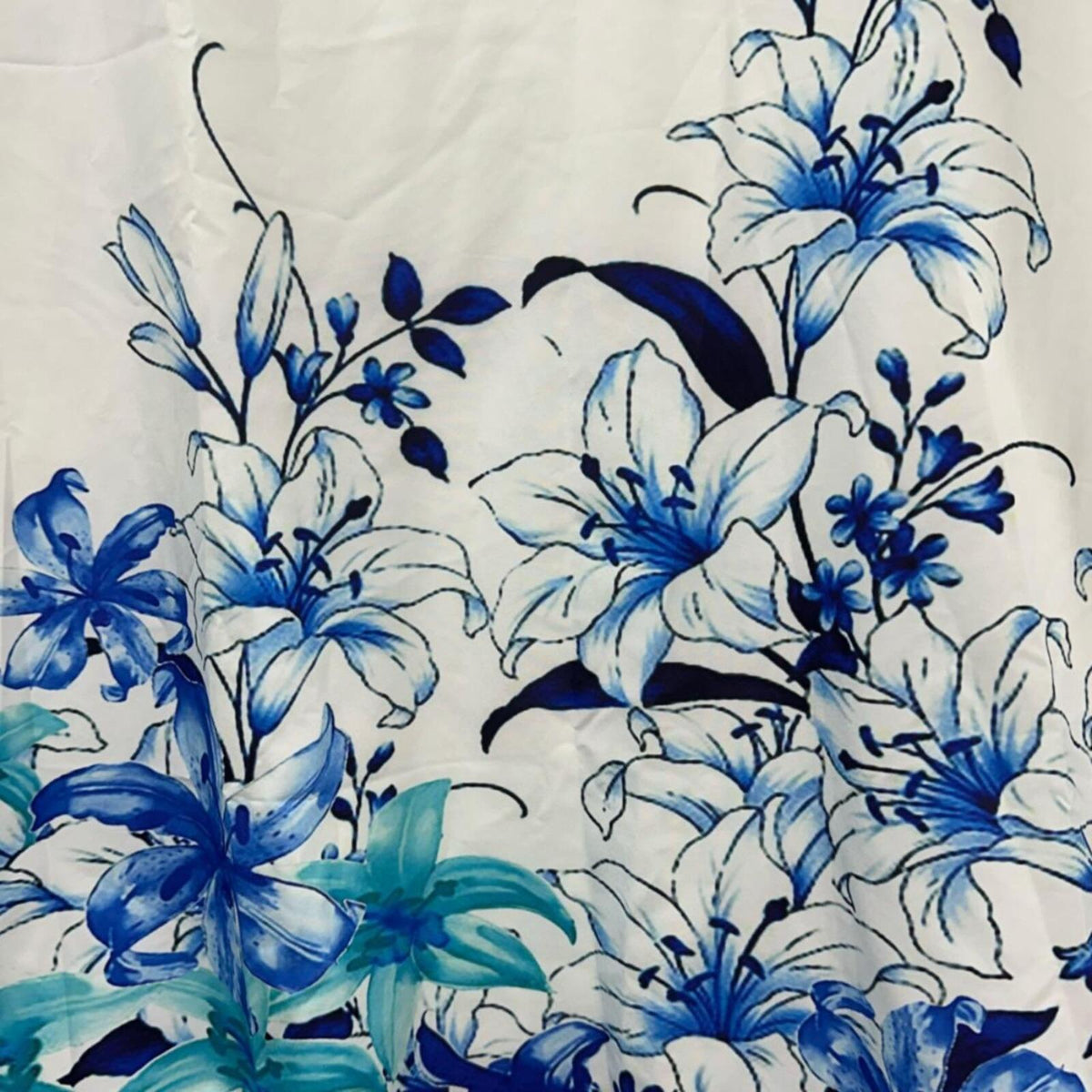 White Sleeveless Maxi Dress with Blue Floral Print Bohemian Retro