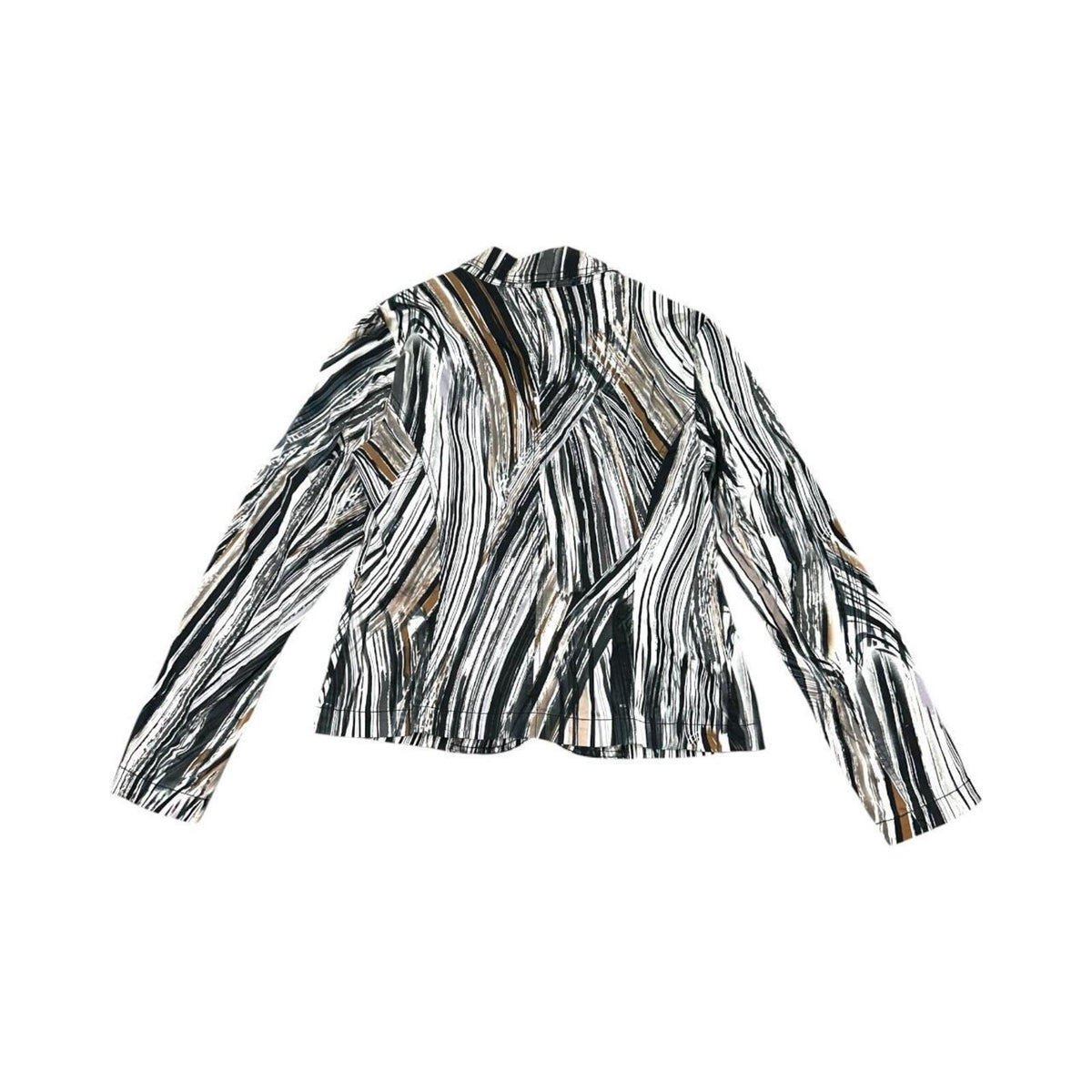 Tribal Abstract Print Stretch Blazer Black White Brown Lightweight Button