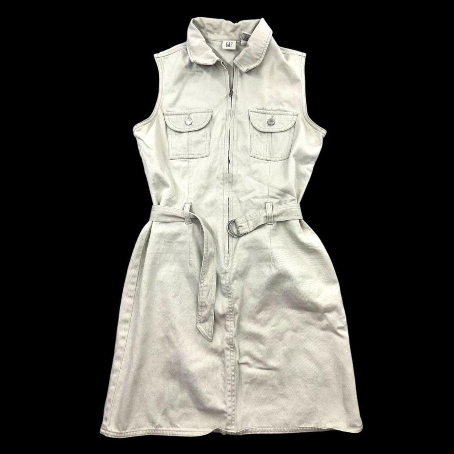 Vintage GAP Sleeveless Utility Dress Cream Tan Y2K Coquette Girl