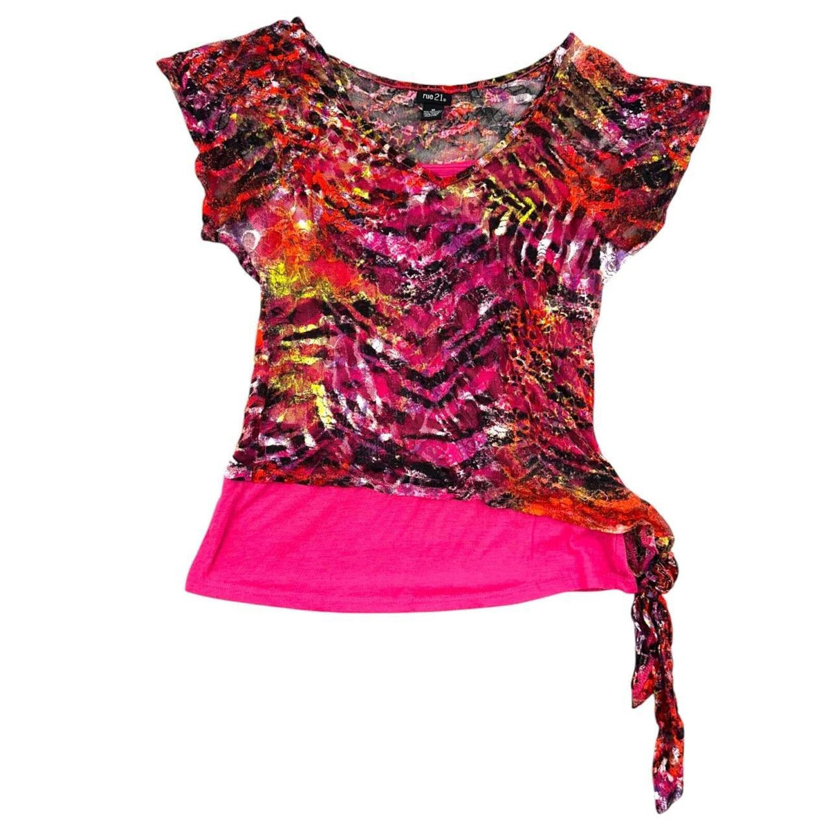 Y2K rue21 Pink Abstract Animal Print Side Tie Tee