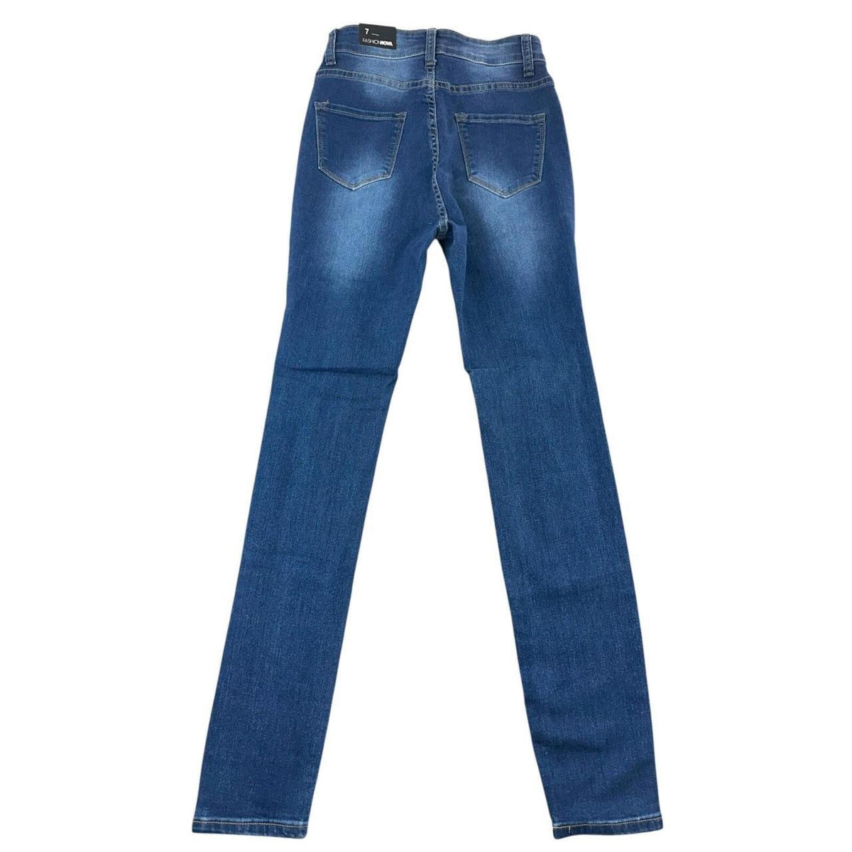 Fashion Nova Heavy Distressed Skinny Jeans High Waisted Blue Navy Stretch Denim