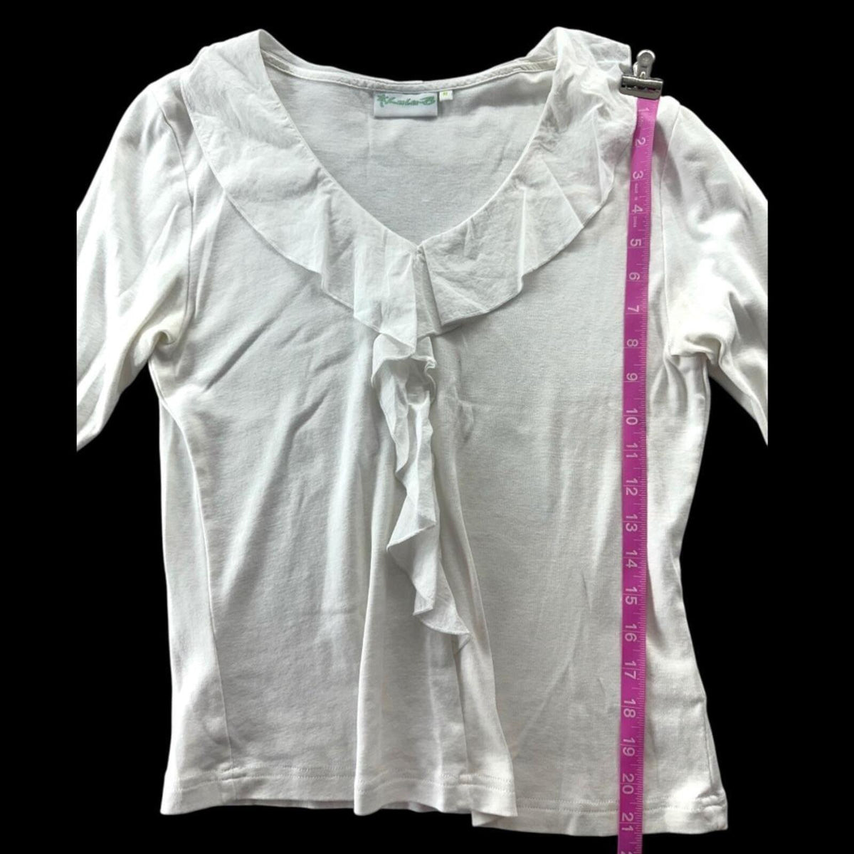 Lulu-B White Ruffled Neck V Neck Blouse Medium Y2K Fairycore Coquette