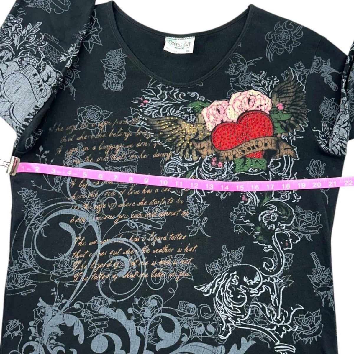Cactus Bay Apparel Y2K Tattoo Style Graphic Tee Black Red