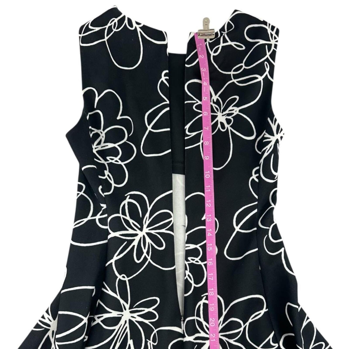 DKNY Sleeveless Fit and Flare Dress Black with White Floral Print