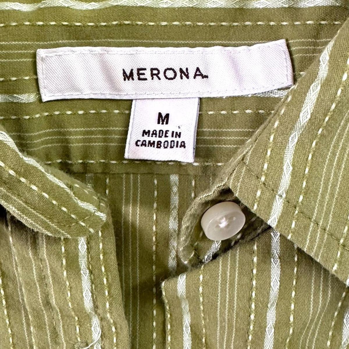 Merona Chartreuse Embroidered Blouse Green White Button Up 3/4 Sleeve