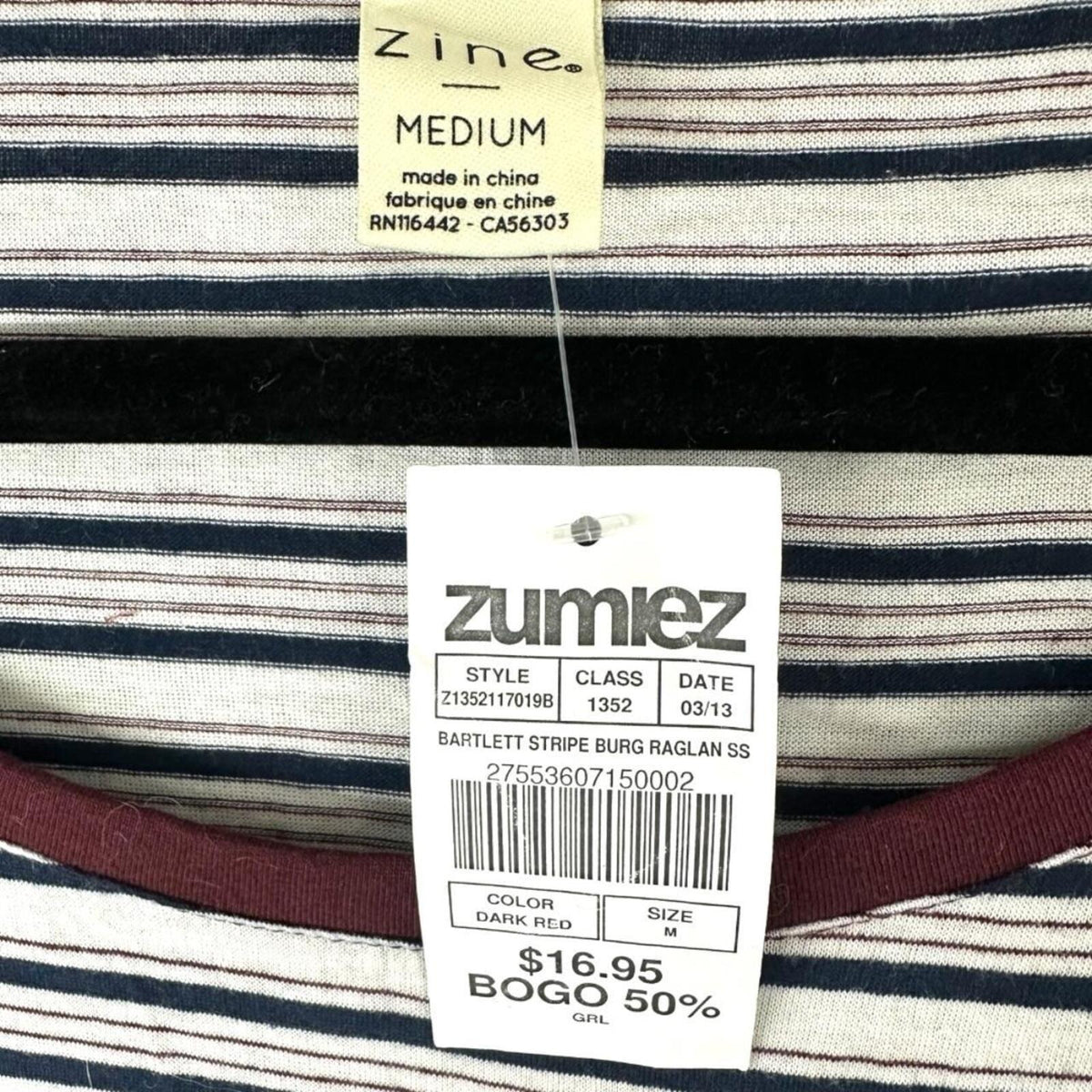 NWT Zine by Zumiez Maroon Striped Pocket Tee