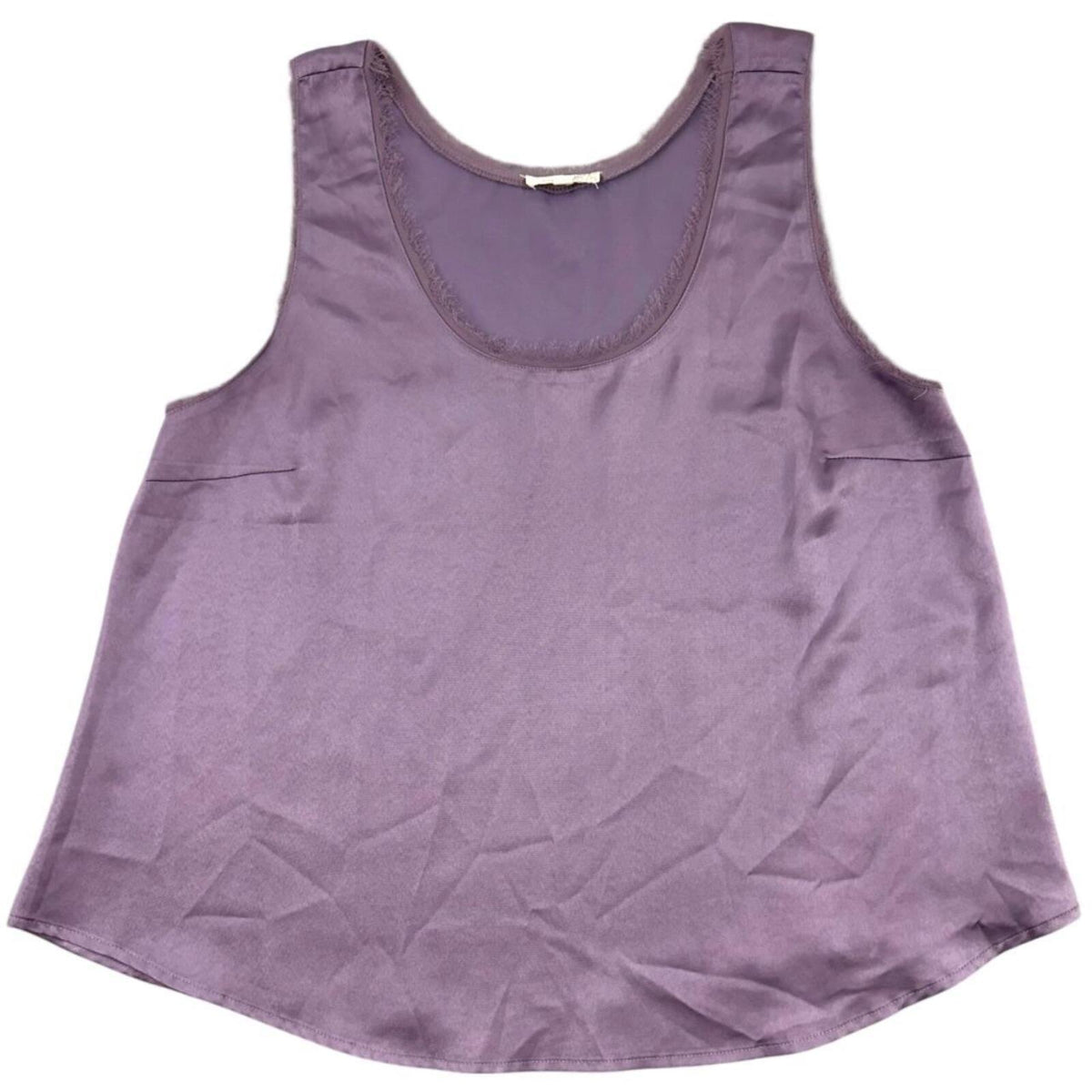 Mystree Purple Satin Tank Top with Raw Edge Mesh Trim Cozy Fairycore
