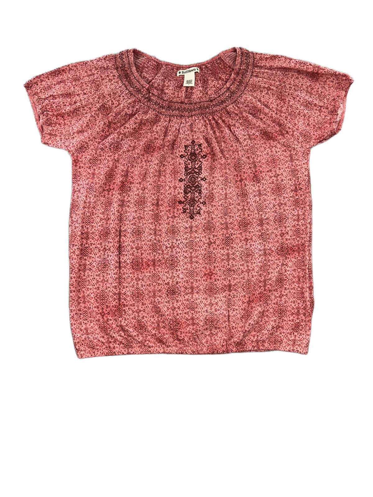 NWT Ruff Hewn Bohemian Coral Embroidered Blouse with Elastic Neckline