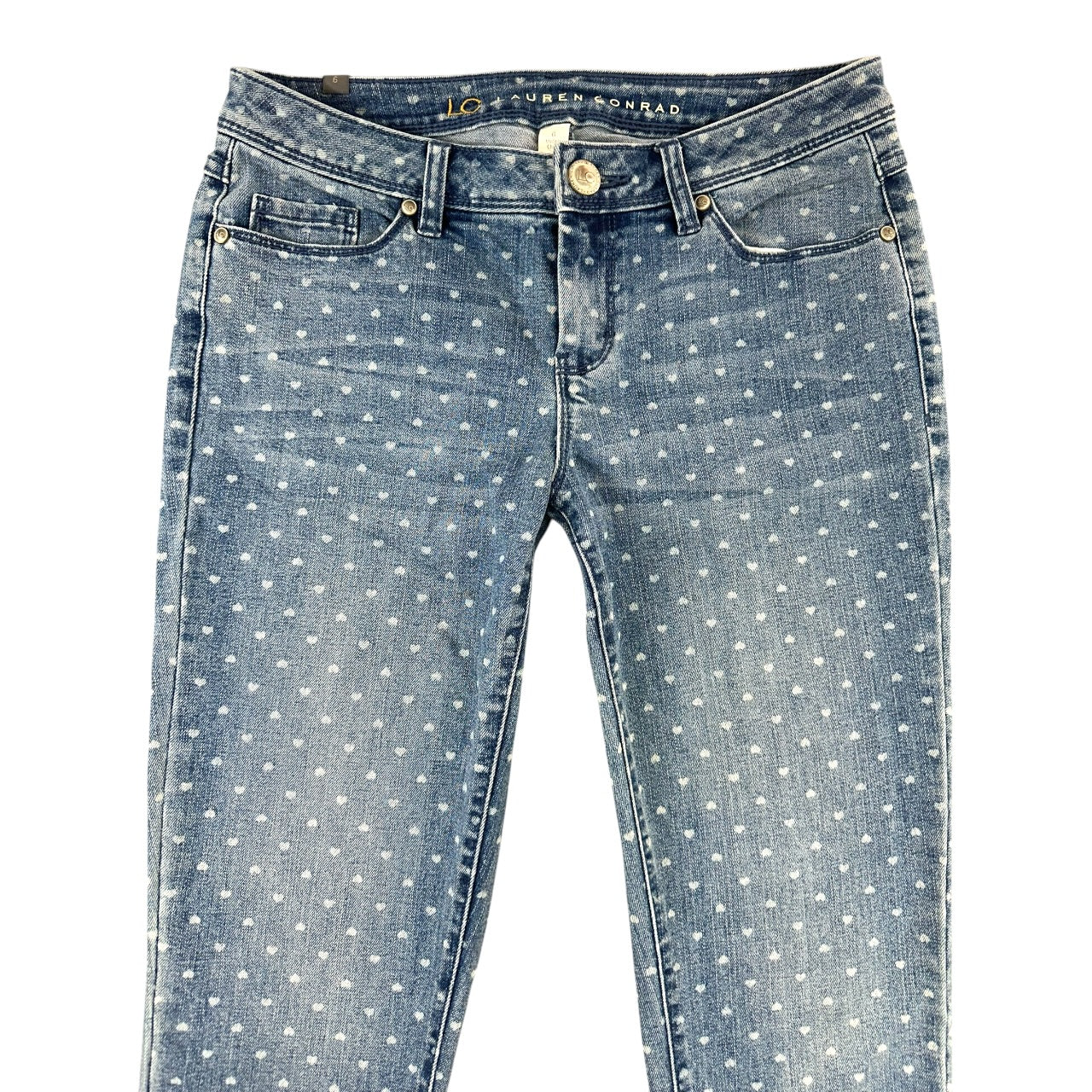 Y2K LC Lauren Conrad "The Pencil" Jeans with White Heart Print Low Rise Skinny Fit