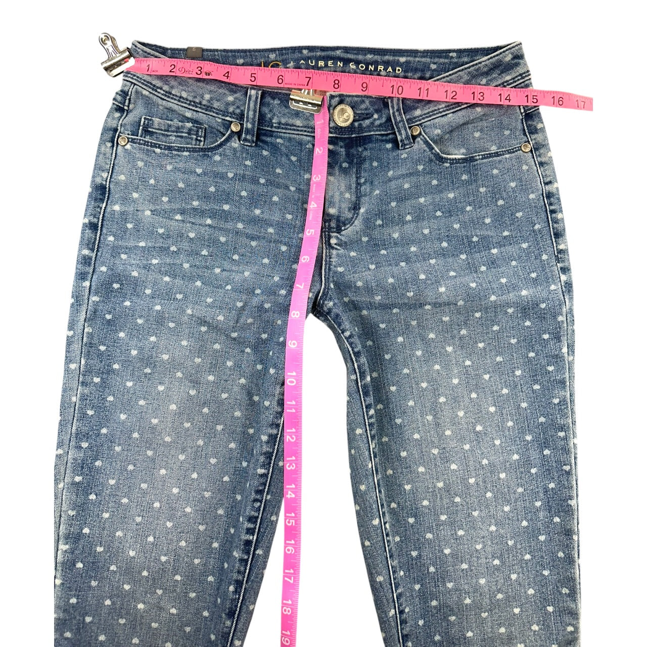 Y2K LC Lauren Conrad "The Pencil" Jeans with White Heart Print Low Rise Skinny Fit