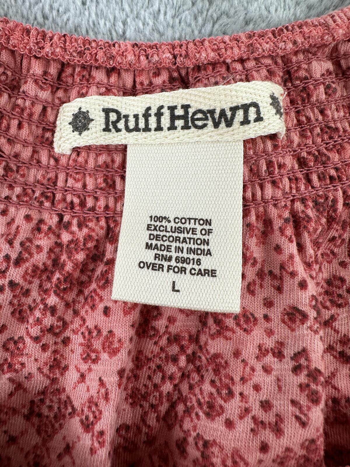 NWT Ruff Hewn Bohemian Coral Embroidered Blouse with Elastic Neckline