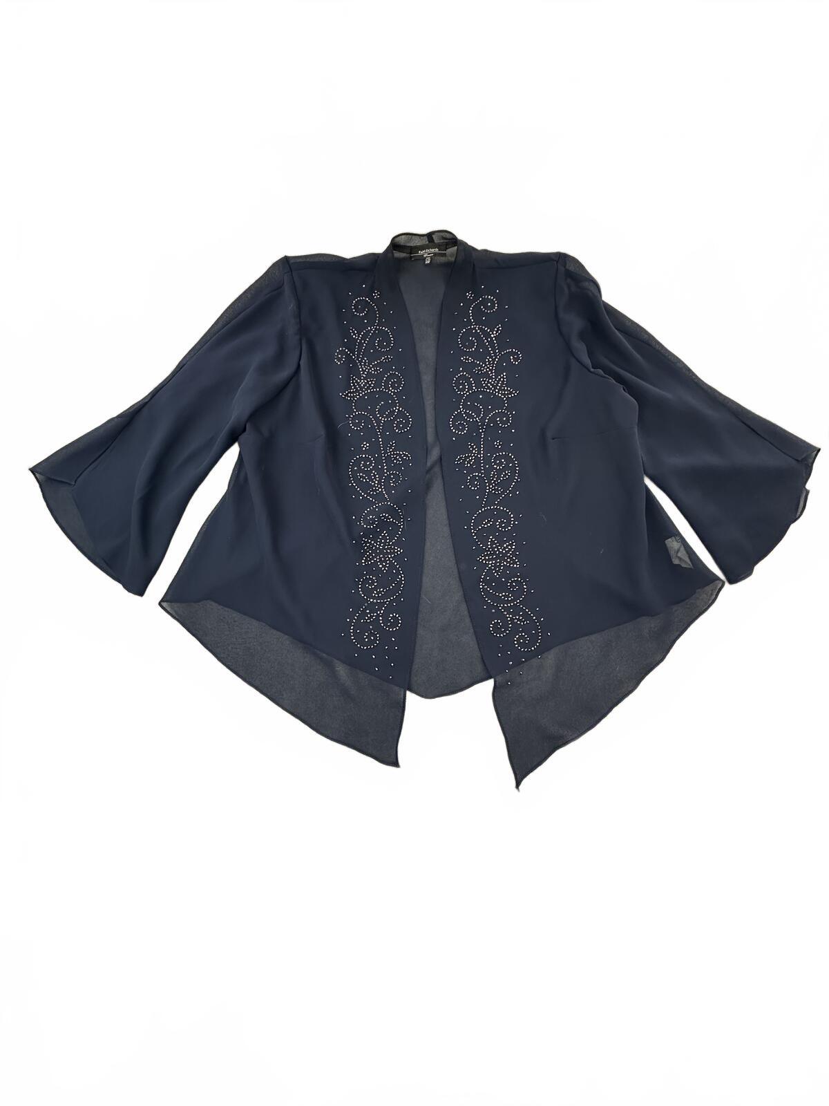 R & M Richards Navy Blue Sheer Embellished Jacket Vintage Formal Glam Layering