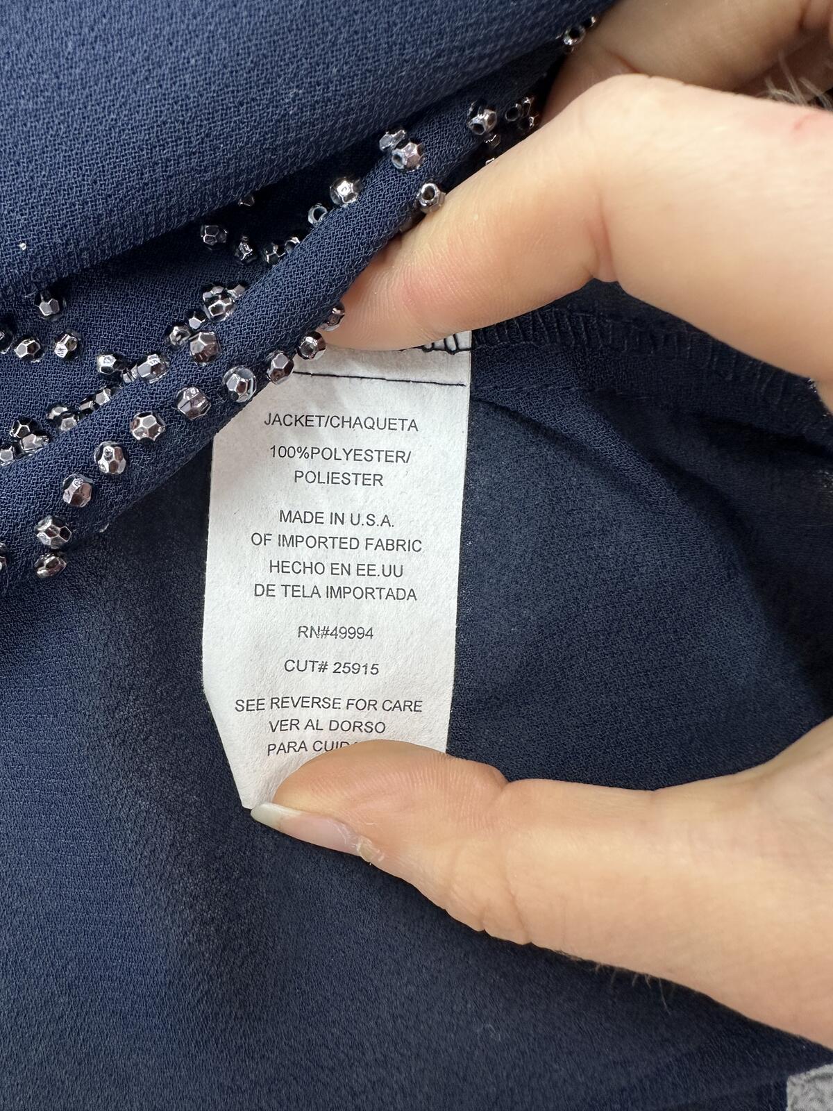 R & M Richards Navy Blue Sheer Embellished Jacket Vintage Formal Glam Layering
