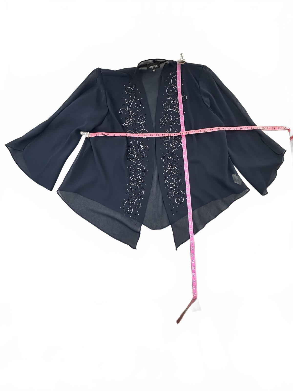 R & M Richards Navy Blue Sheer Embellished Jacket Vintage Formal Glam Layering