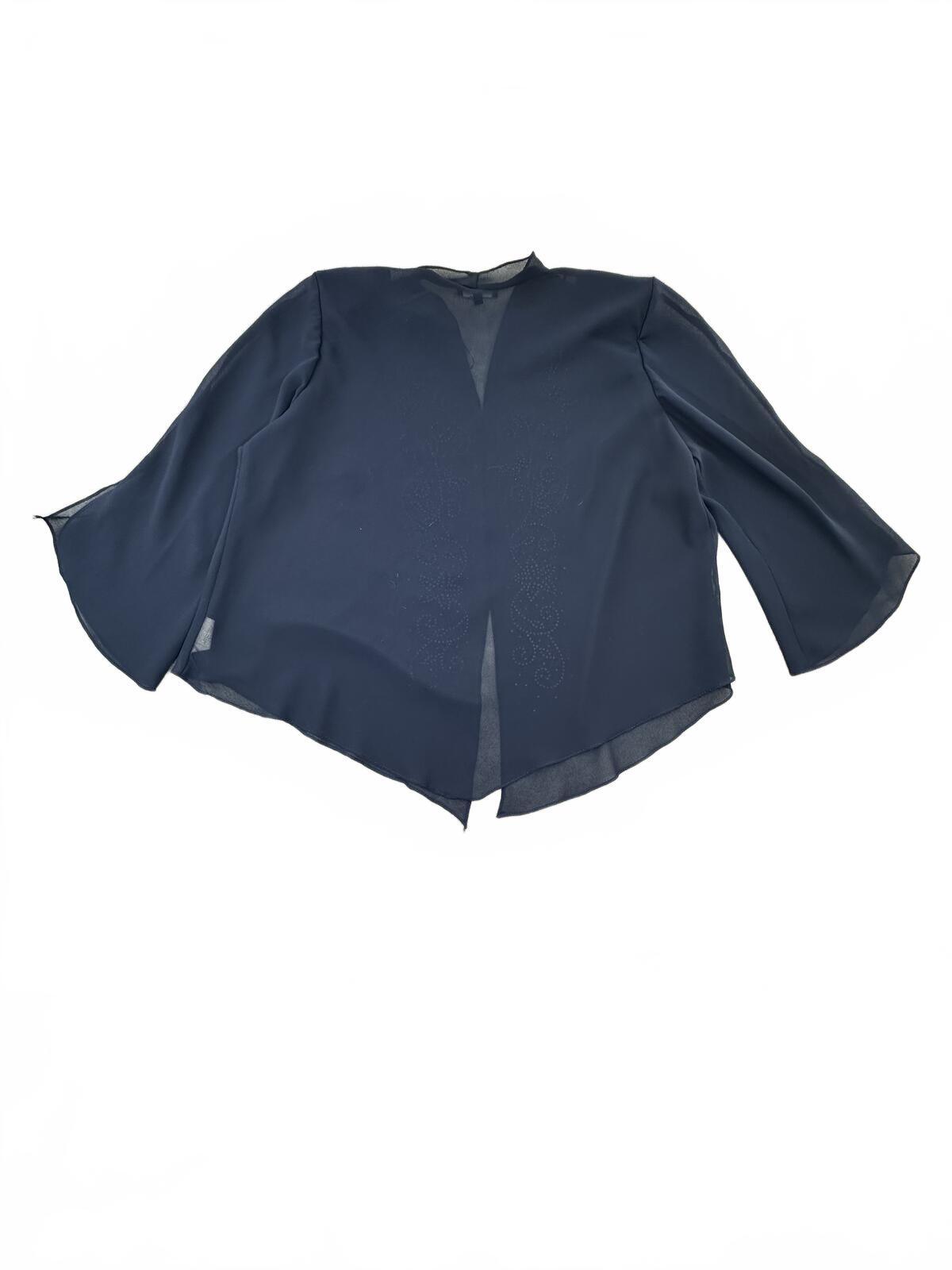 R & M Richards Navy Blue Sheer Embellished Jacket Vintage Formal Glam Layering