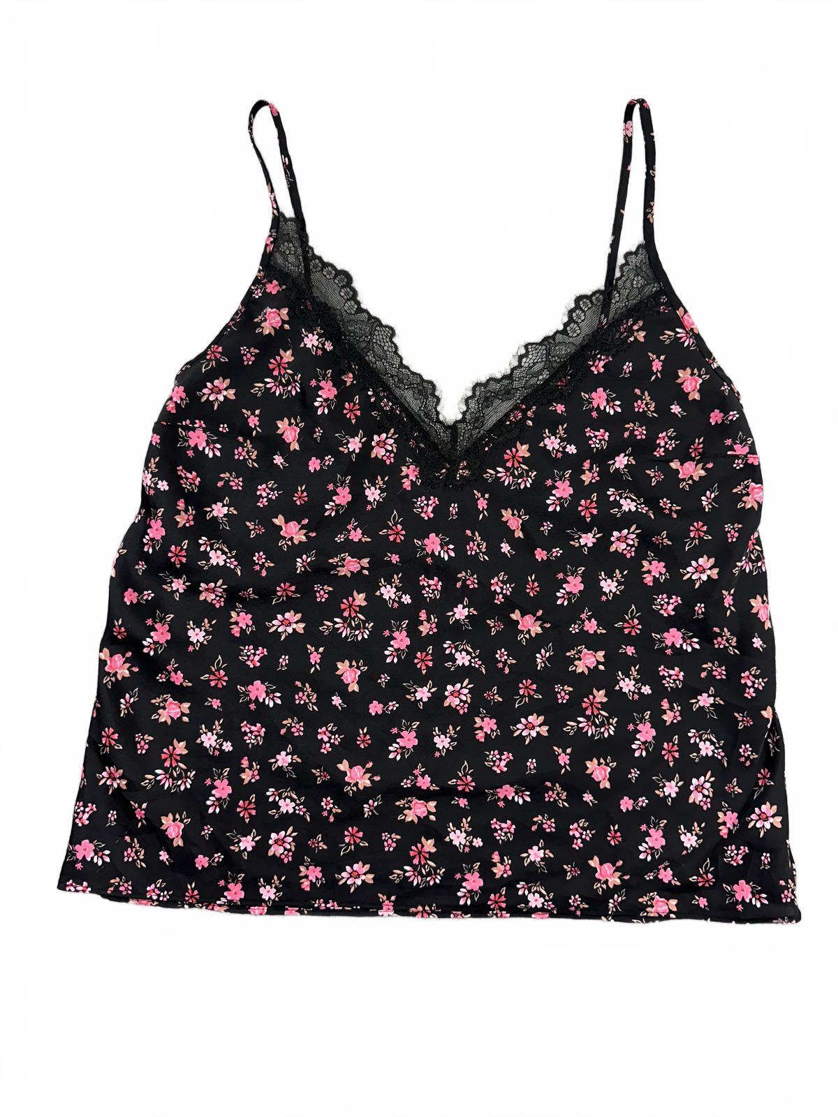 Victoria's Secret Black Floral Lace Trim Camisole Top