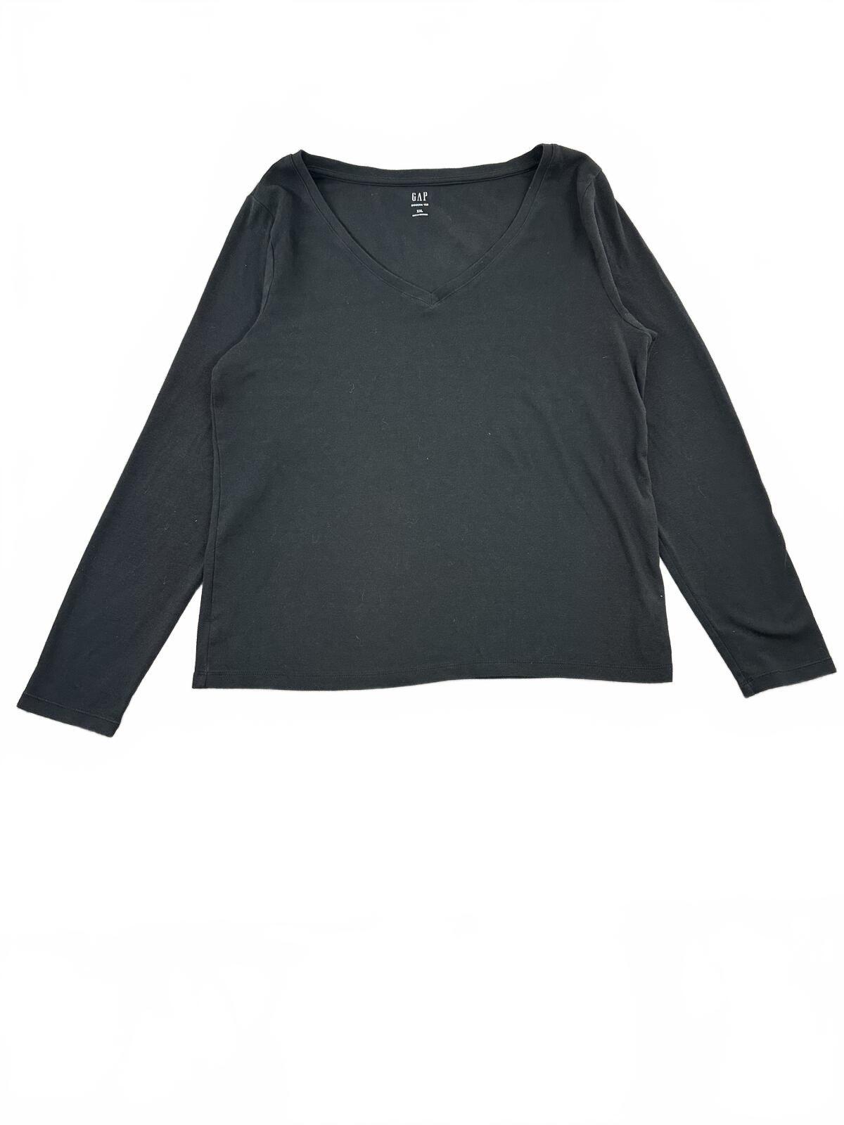 Gap Classic Black V Neck Long Sleeve Shirt Minimalist Casual Top