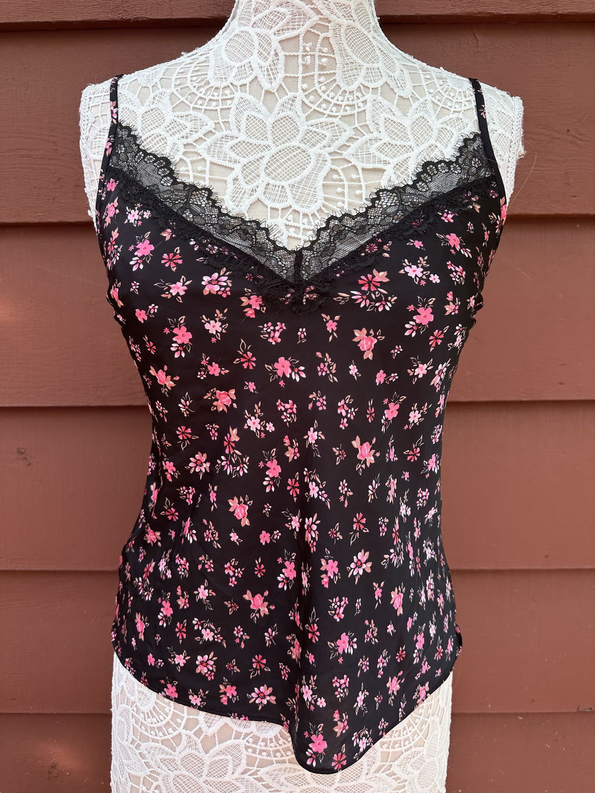 Victoria's Secret Black Floral Lace Trim Camisole Top