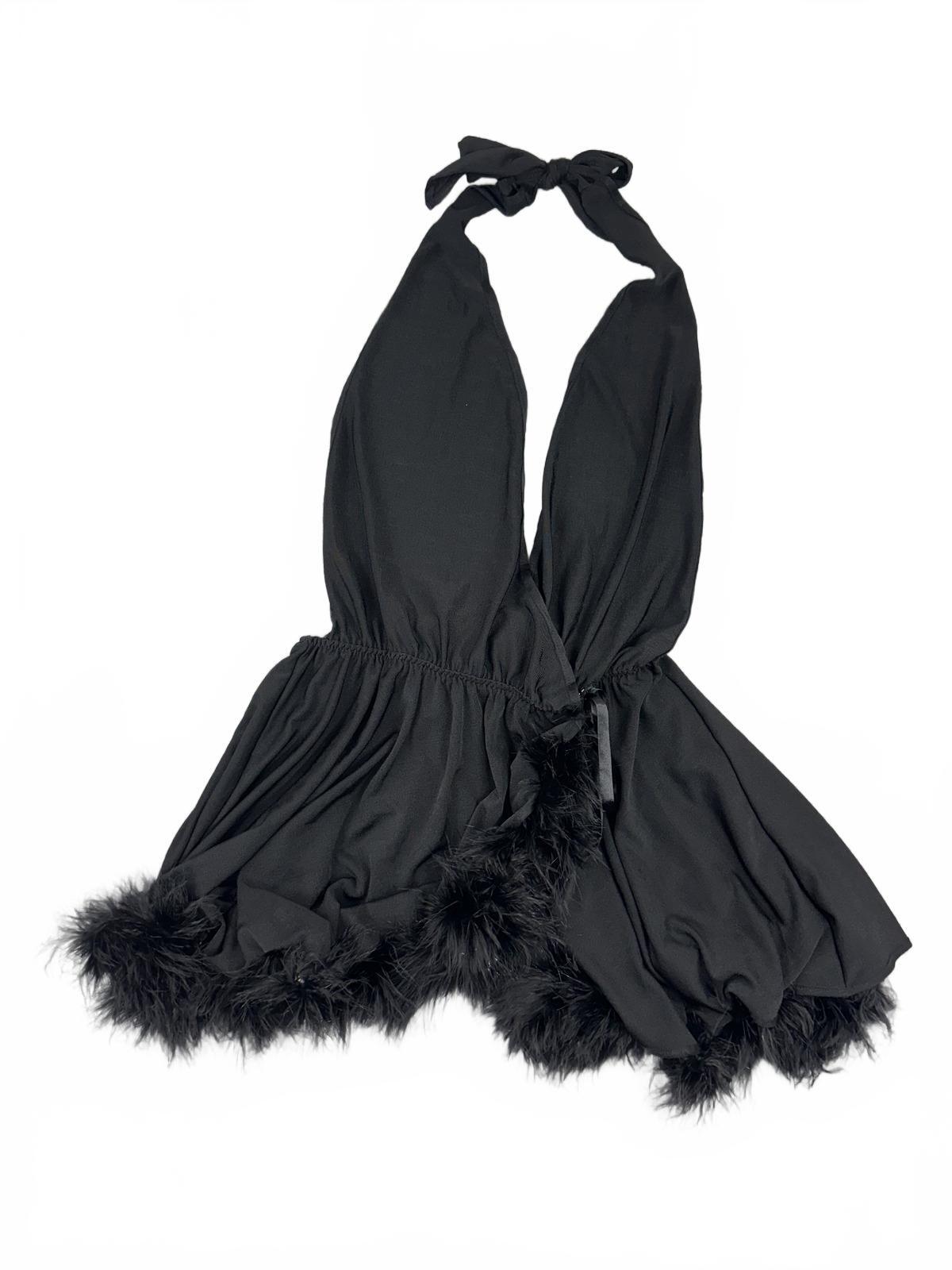 Black Feather Trim Halter Romper Vintage Inspired Party Wear