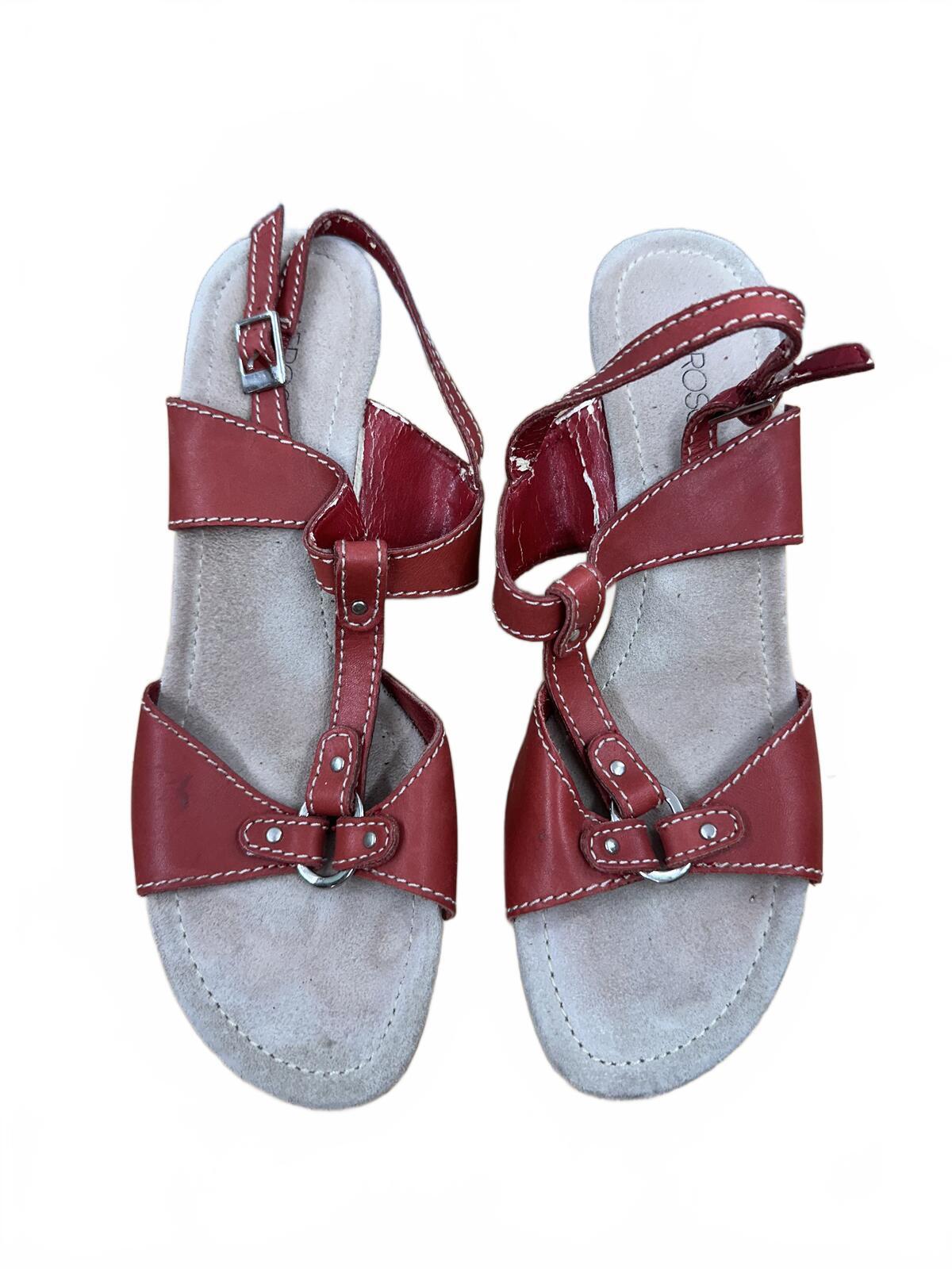 Aerosoles Red Leather Wedge Sandals Vintage Inspired Summer Footwear