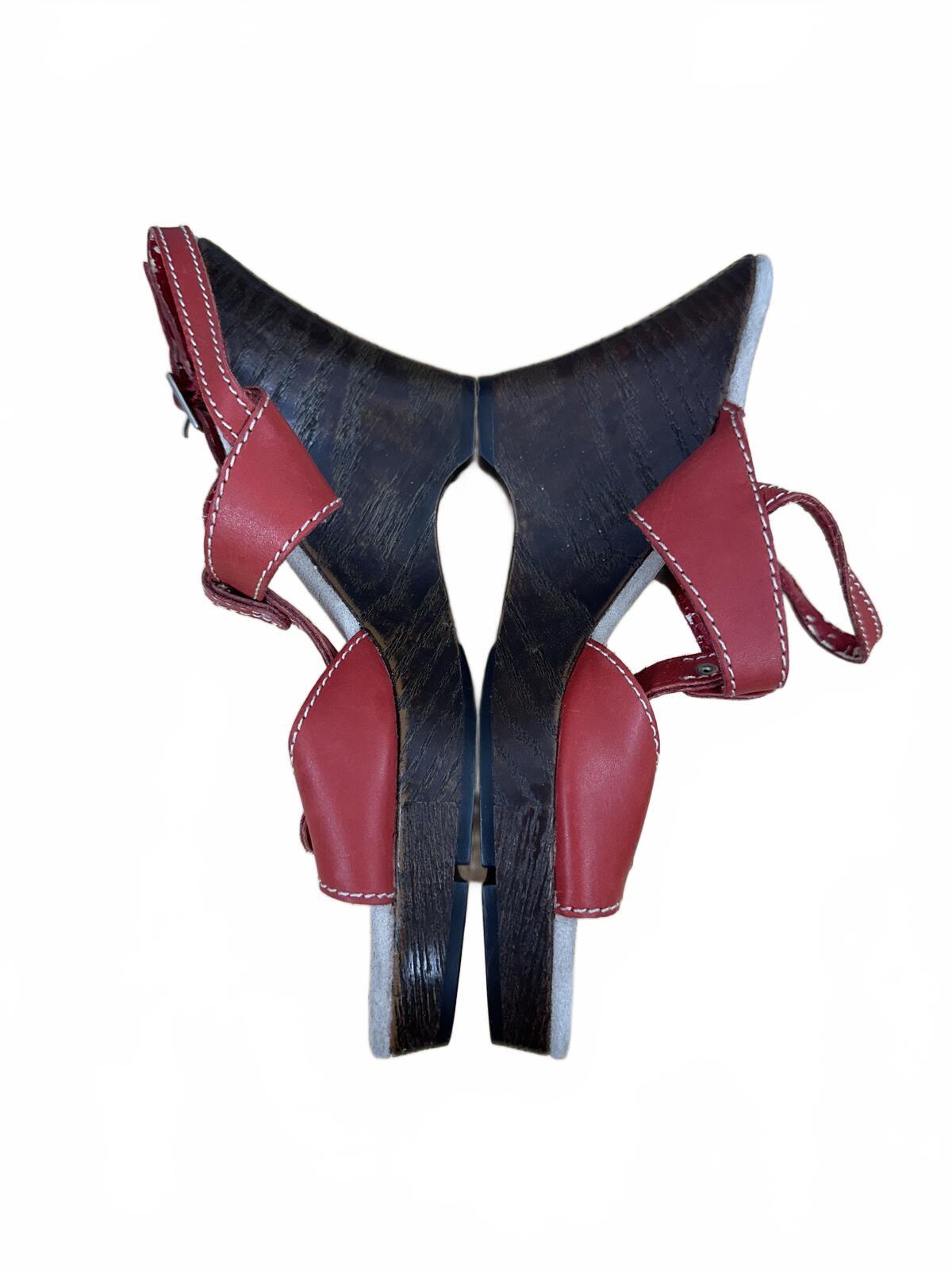 Aerosoles Red Leather Wedge Sandals Vintage Inspired Summer Footwear