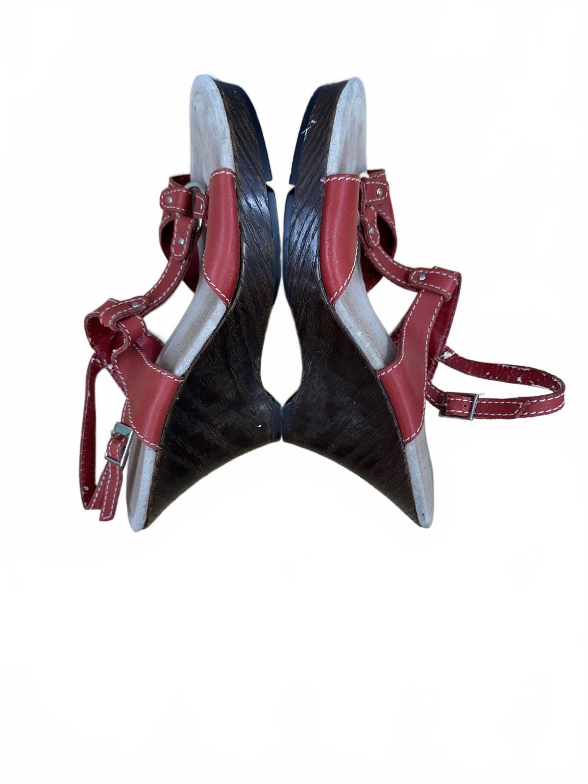 Aerosoles Red Leather Wedge Sandals Vintage Inspired Summer Footwear
