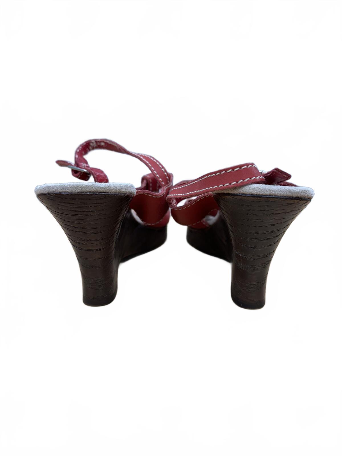 Aerosoles Red Leather Wedge Sandals Vintage Inspired Summer Footwear