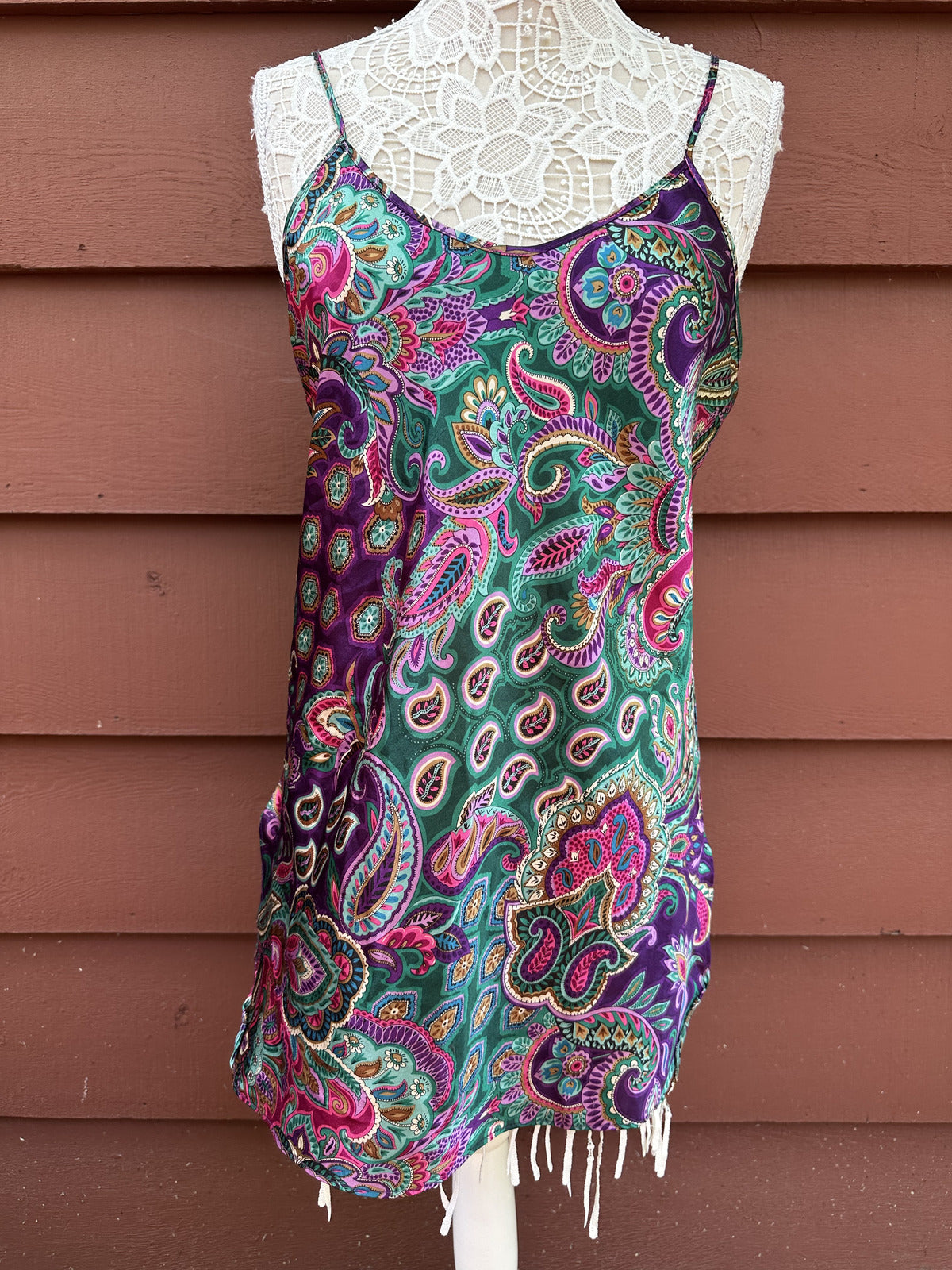 California Dynasty Vintage Paisley Slip Dress Bohemian Summer Indie