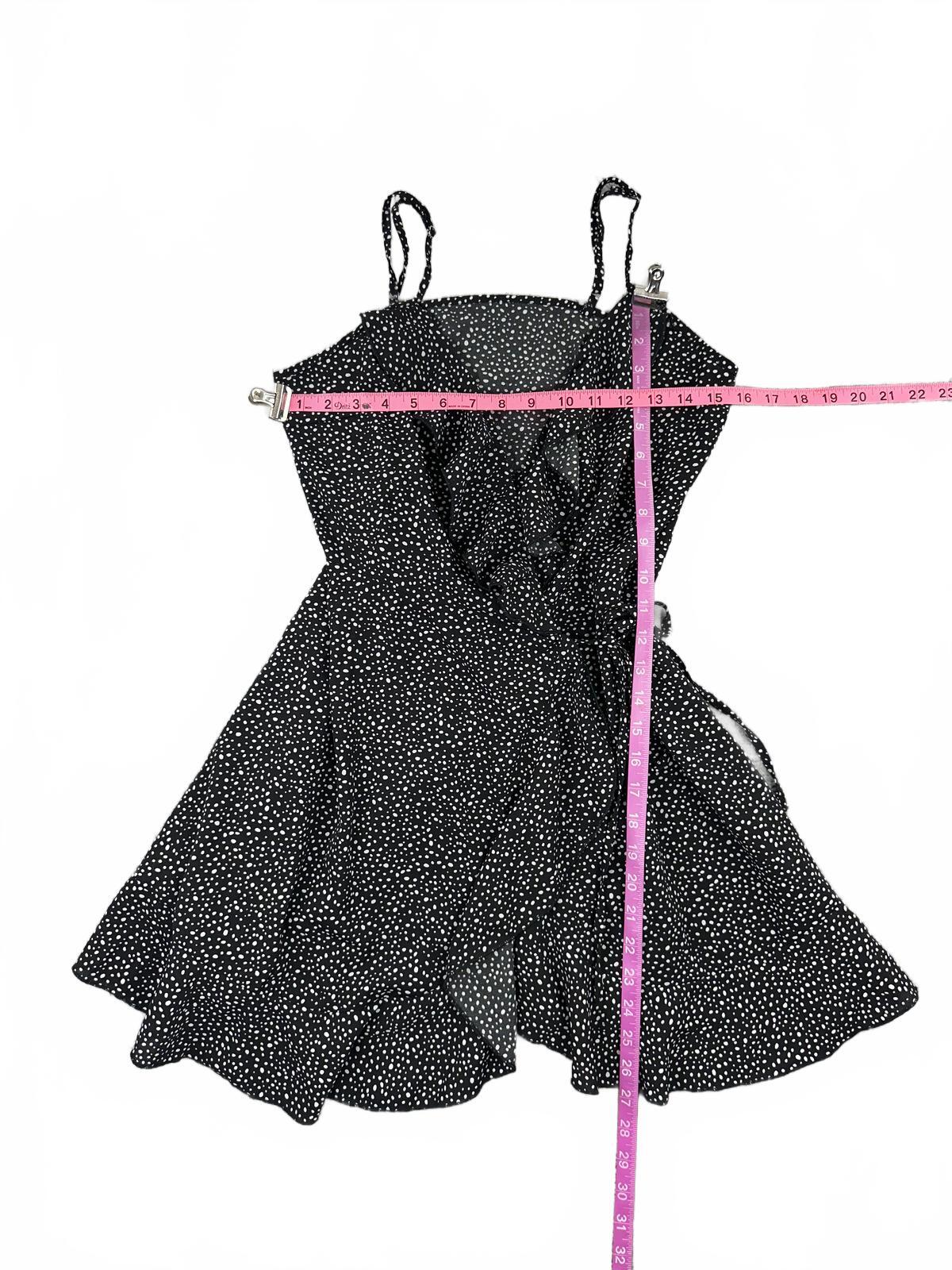 SHEIN Black Polka Dot Wrap Dress with Ruffle Detail Casual Summer Feminine