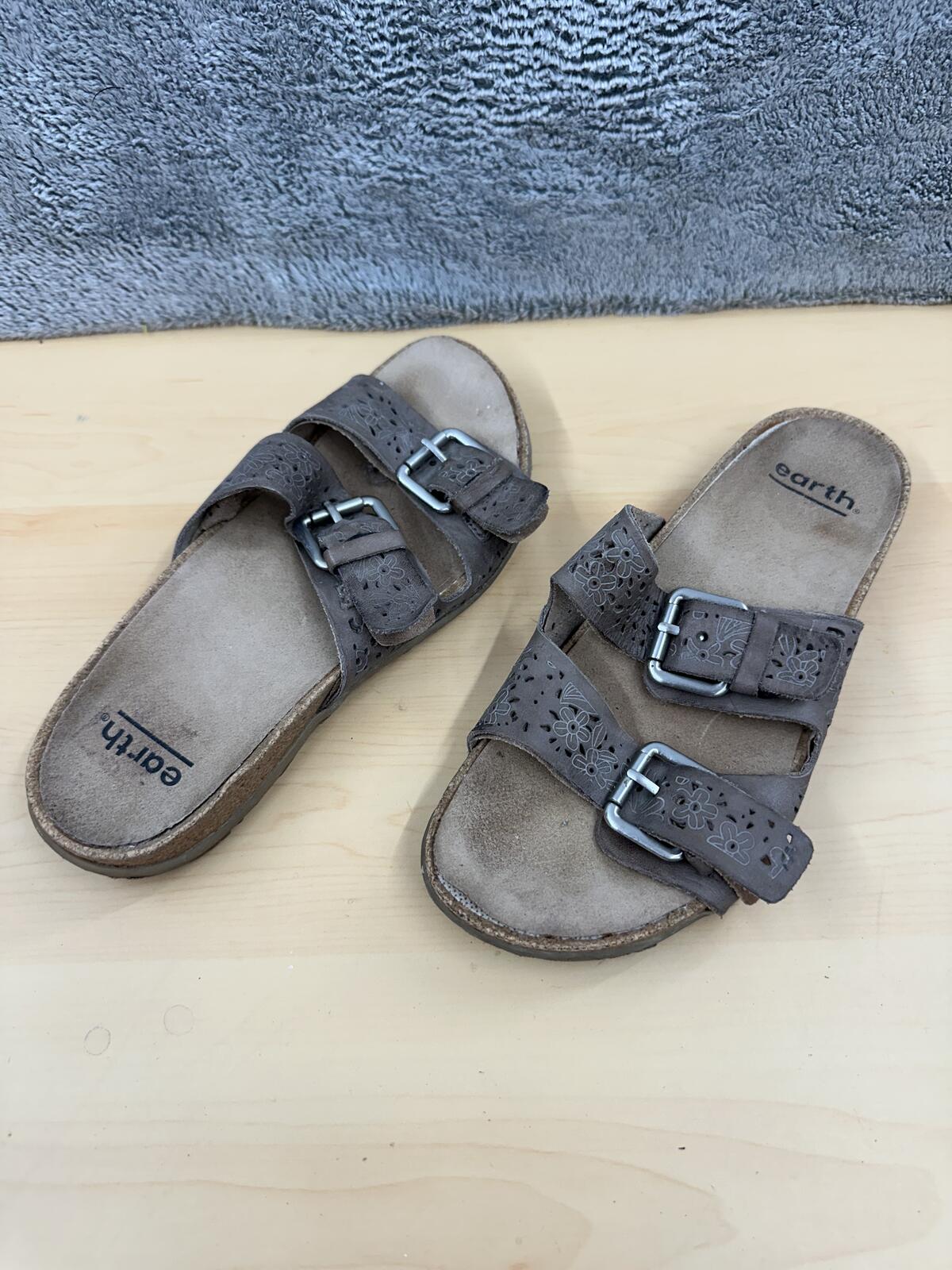 Earth Gray Floral Cutout Slide Sandals Casual Comfortable Summer Footwear