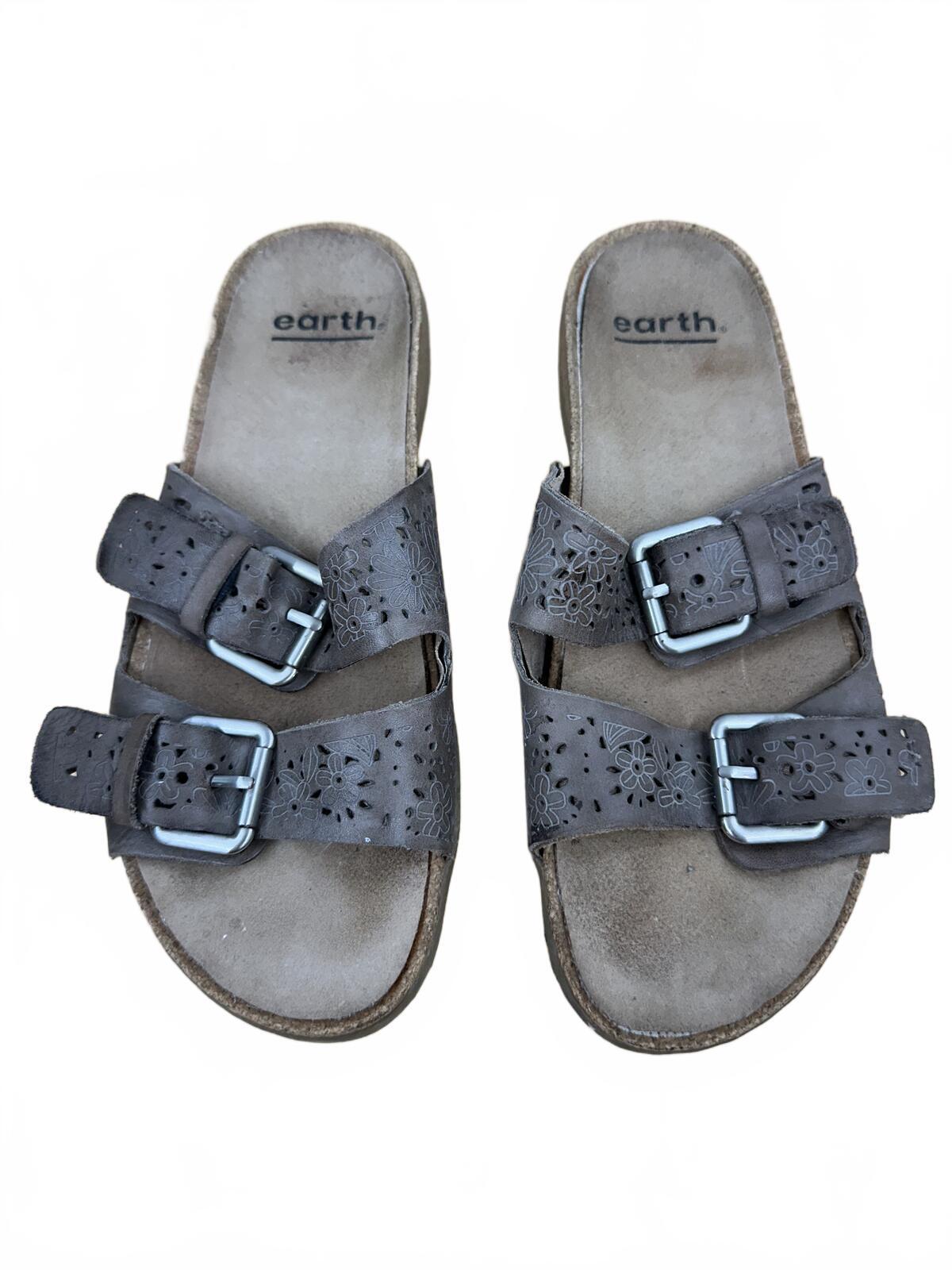 Earth Gray Floral Cutout Slide Sandals Casual Comfortable Summer Footwear