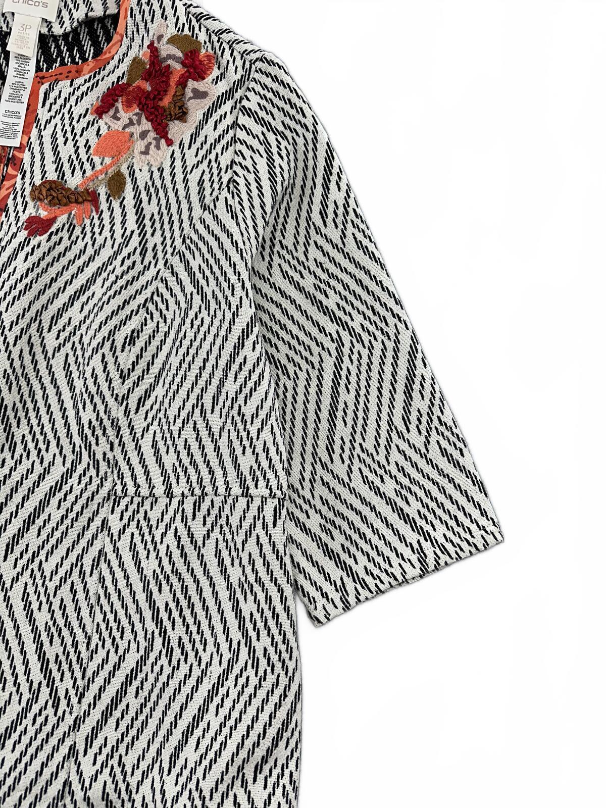 Chico's Embroidered Floral Bohemian Quilted Jacket Geometric