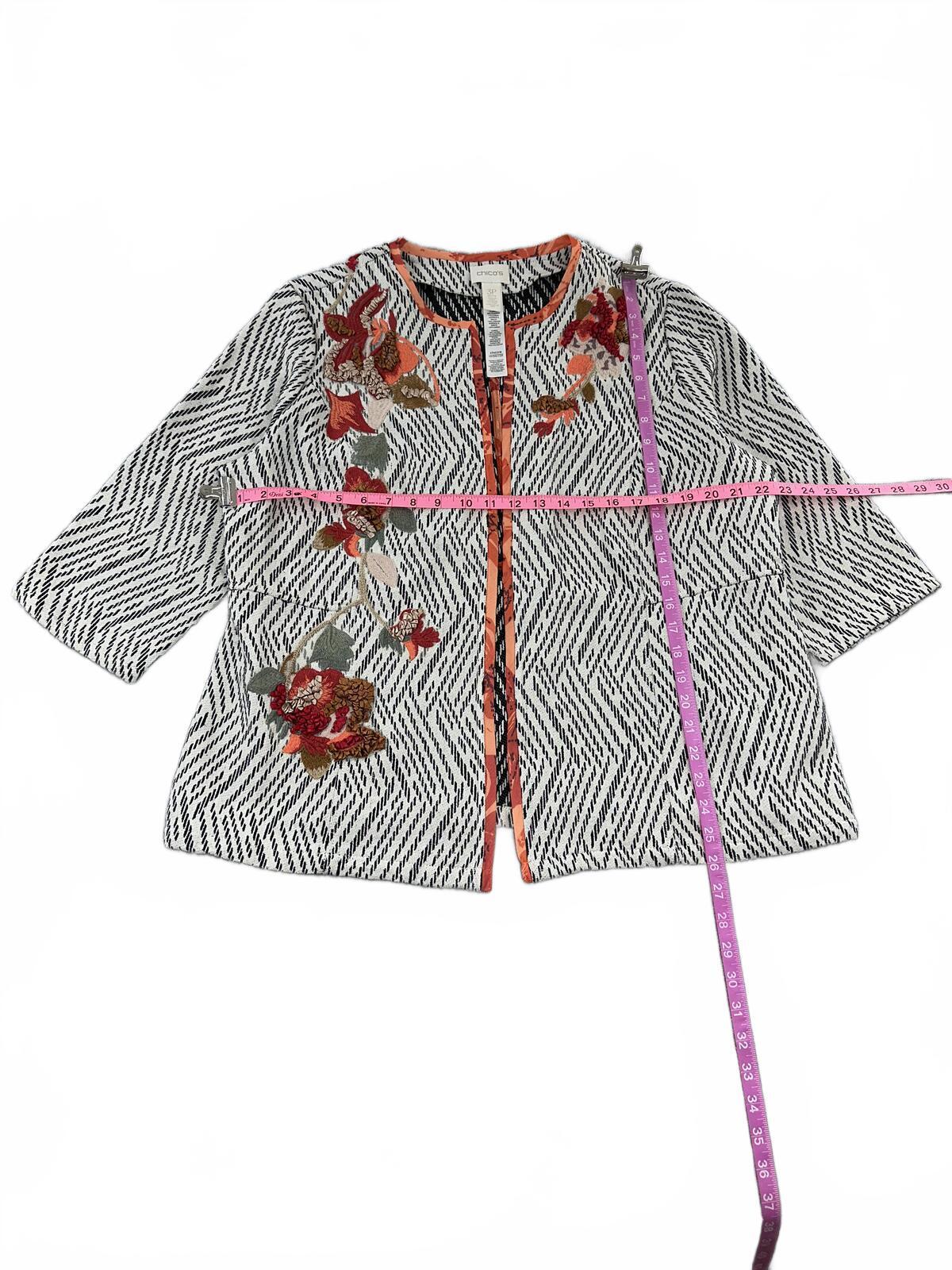 Chico's Embroidered Floral Bohemian Quilted Jacket Geometric