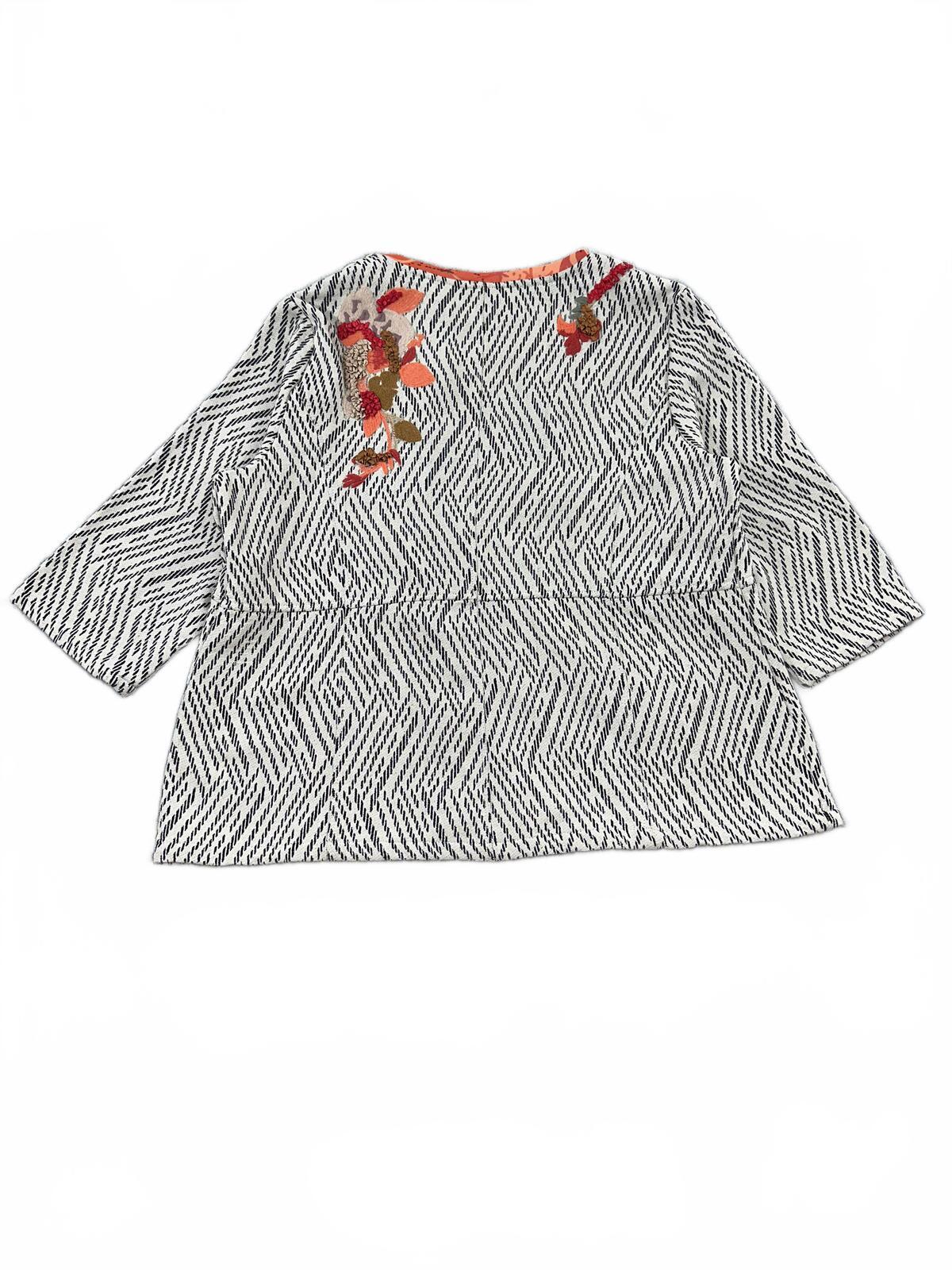 Chico's Embroidered Floral Bohemian Quilted Jacket Geometric