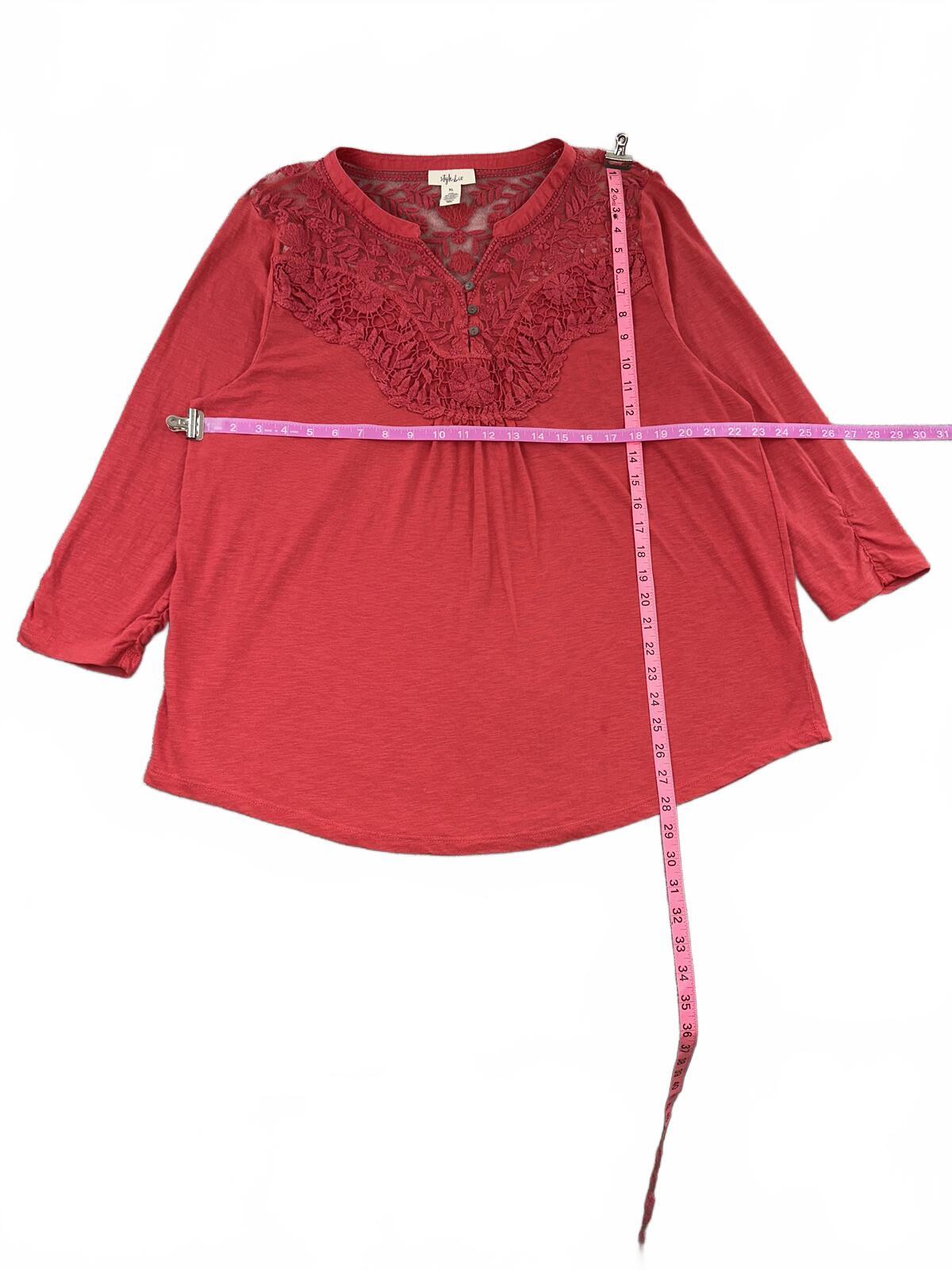 Style & Co. Coral Lace Detail Bohemian 3/4 Sleeve Top