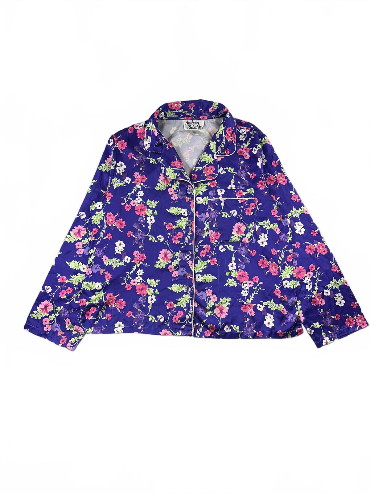 Anthony Richards Vintage Satin Floral Pajama Top Purple Pink
